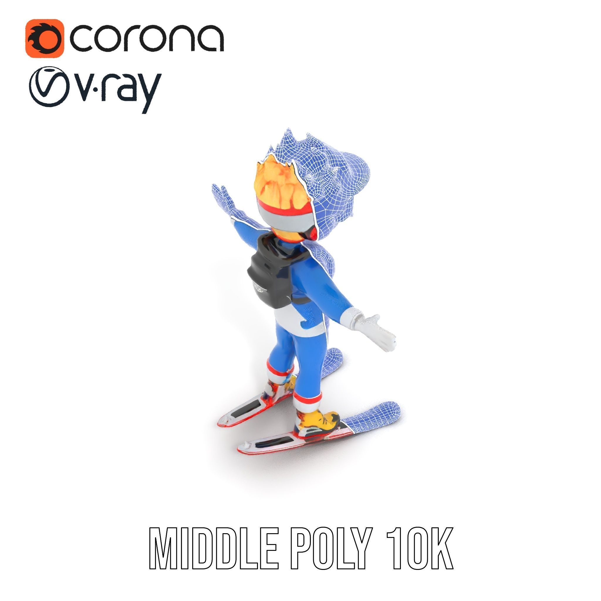 Cheerful Skiing Character Rigged and Animated D Model Low-poly 3D model_29