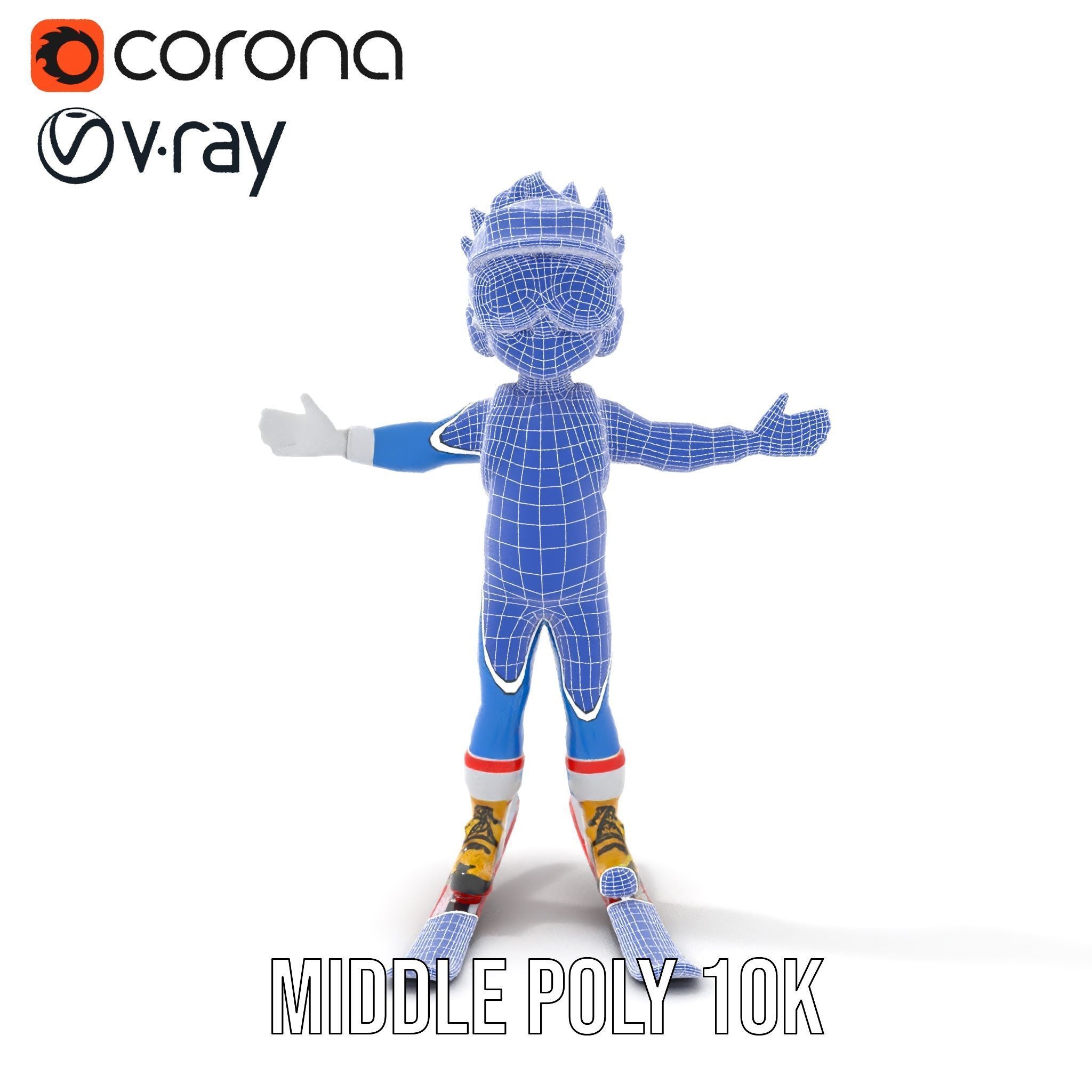 Cheerful Skiing Character Rigged and Animated D Model Low-poly 3D model_26