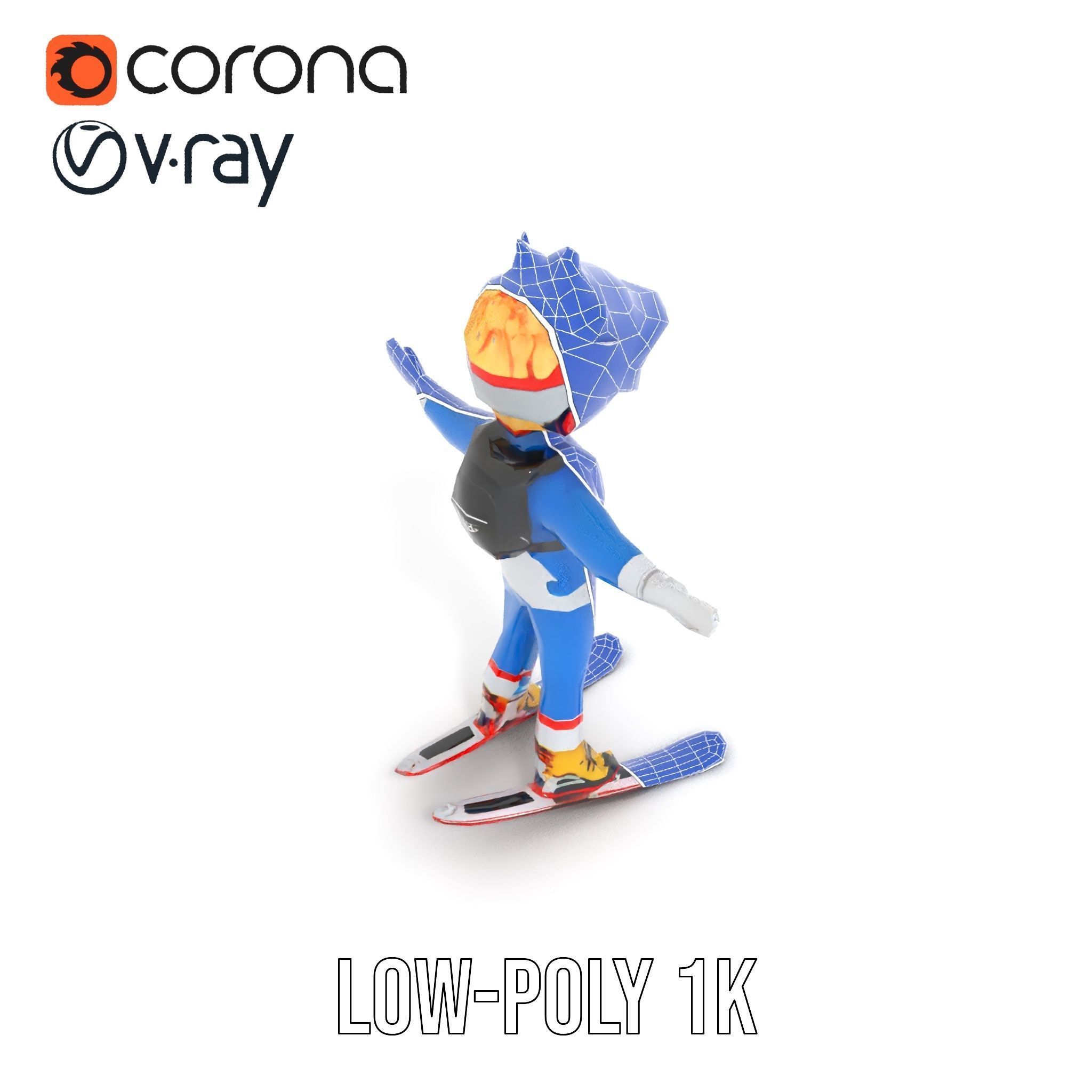 Cheerful Skiing Character Rigged and Animated D Model Low-poly 3D model_30