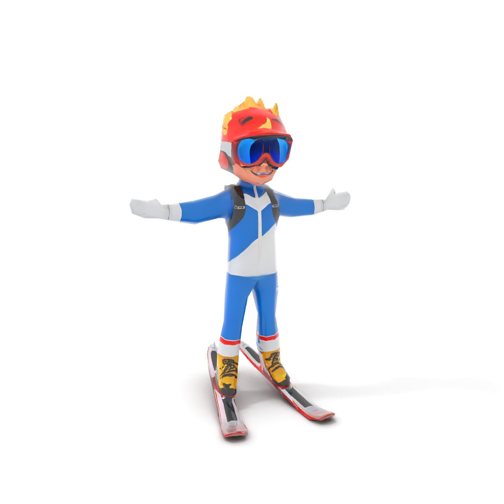 Cheerful Skiing Character Rigged and Animated D Model Low-poly 3D model_19