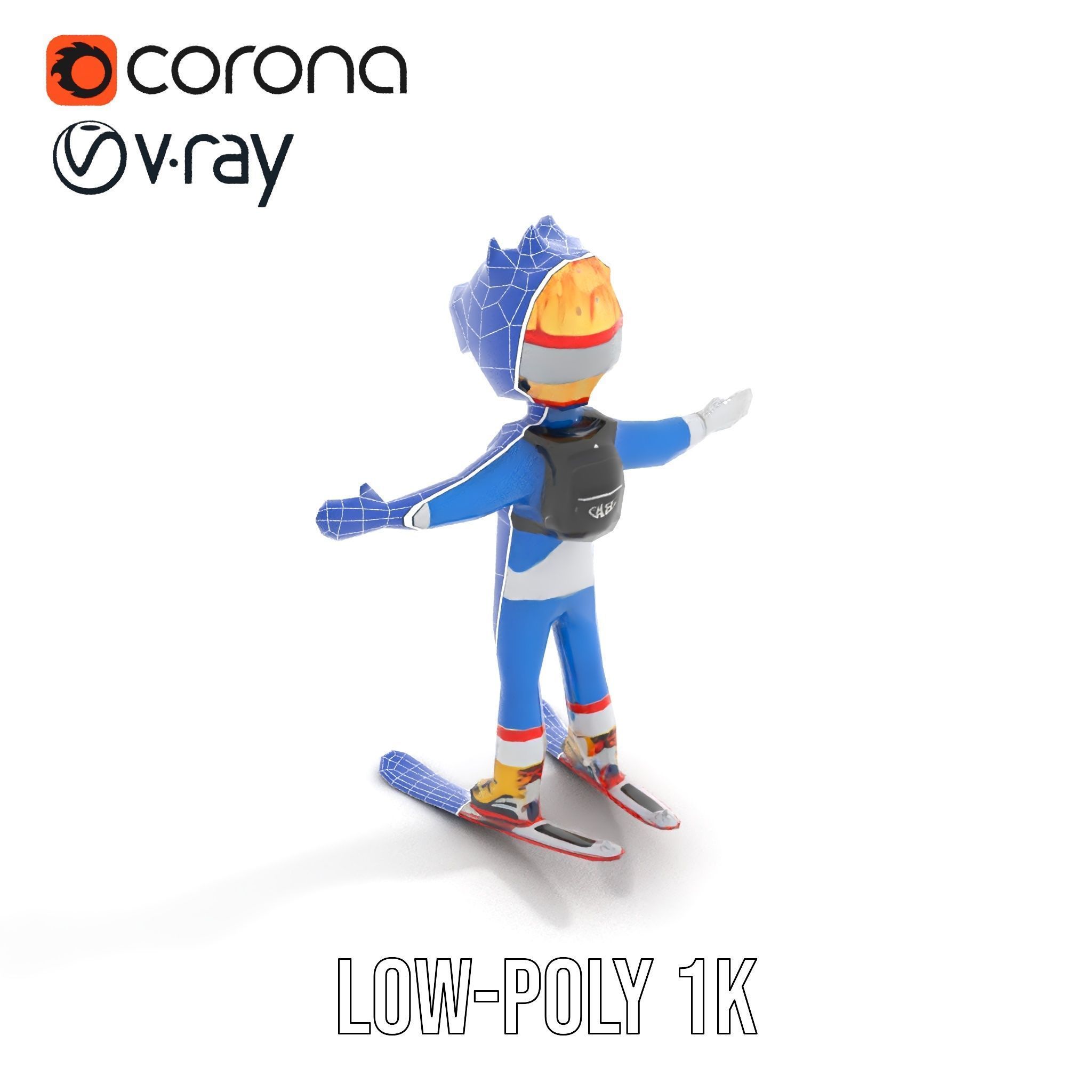 Cheerful Skiing Character Rigged and Animated D Model Low-poly 3D model_27