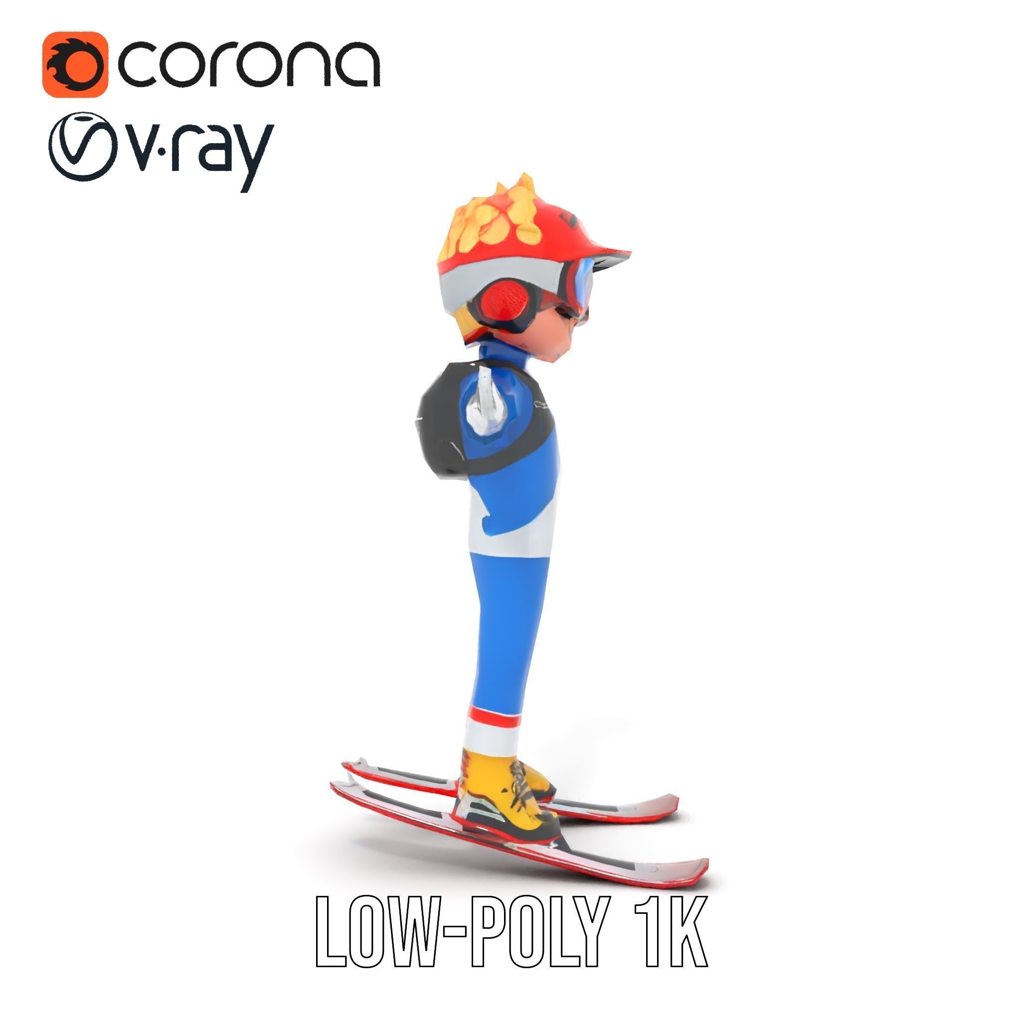 Cheerful Skiing Character Rigged and Animated D Model Low-poly 3D model_10