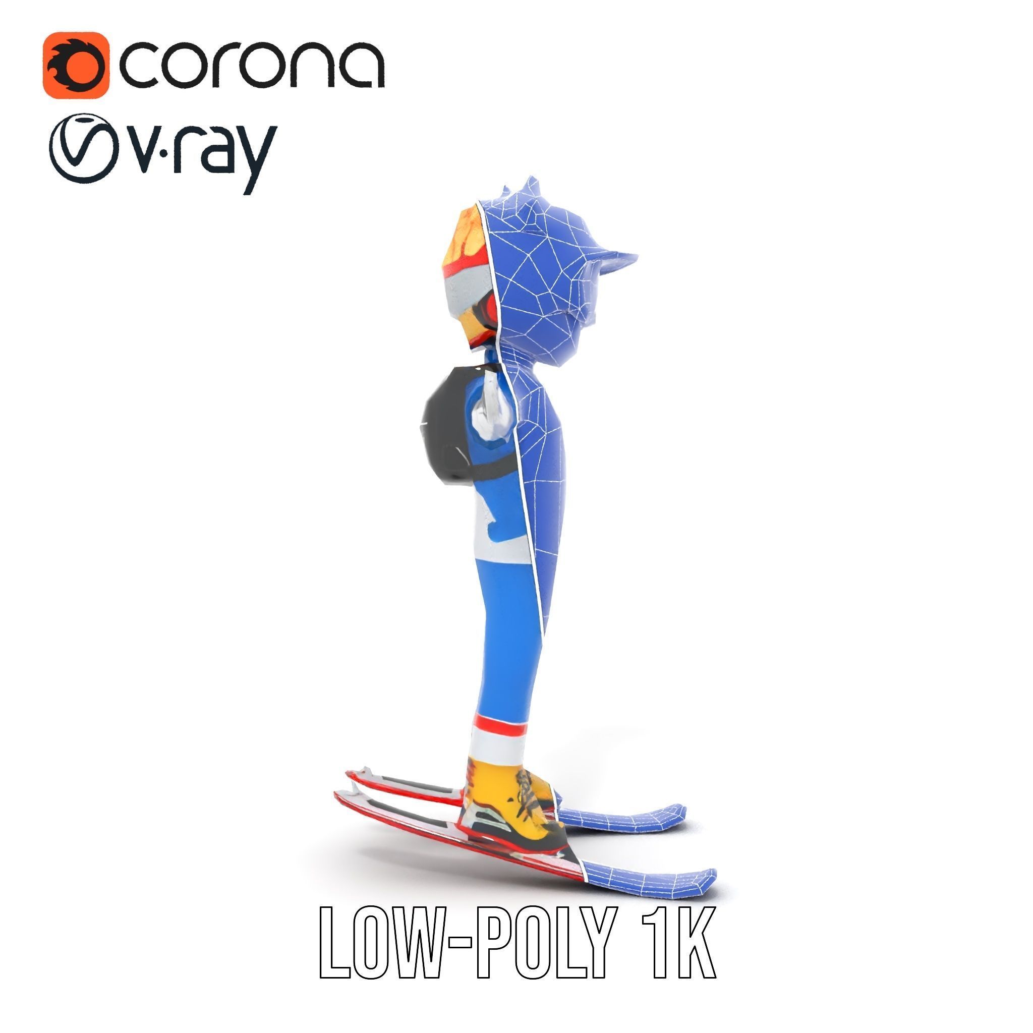 Cheerful Skiing Character Rigged and Animated D Model Low-poly 3D model_7