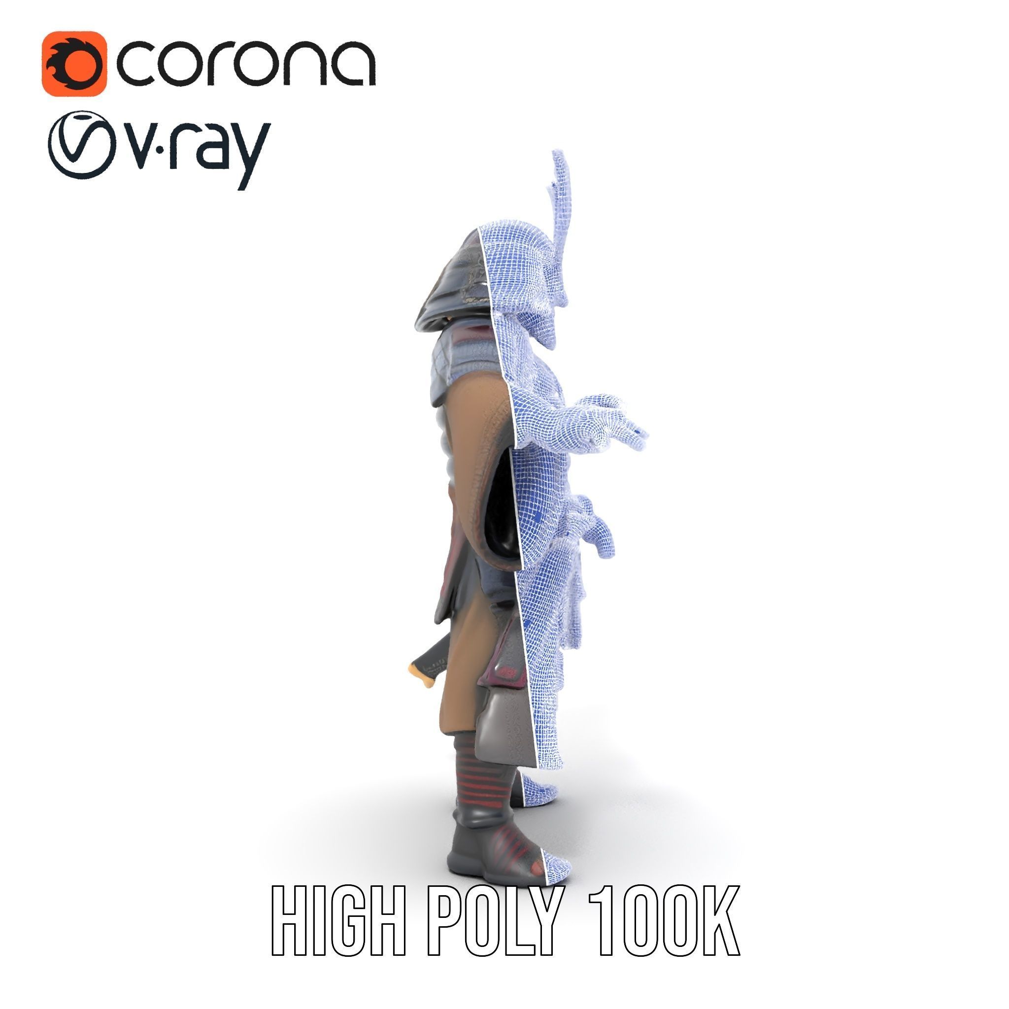 Samurai Warrior Rigged and Animated D Character Model Low-poly 3D model_33