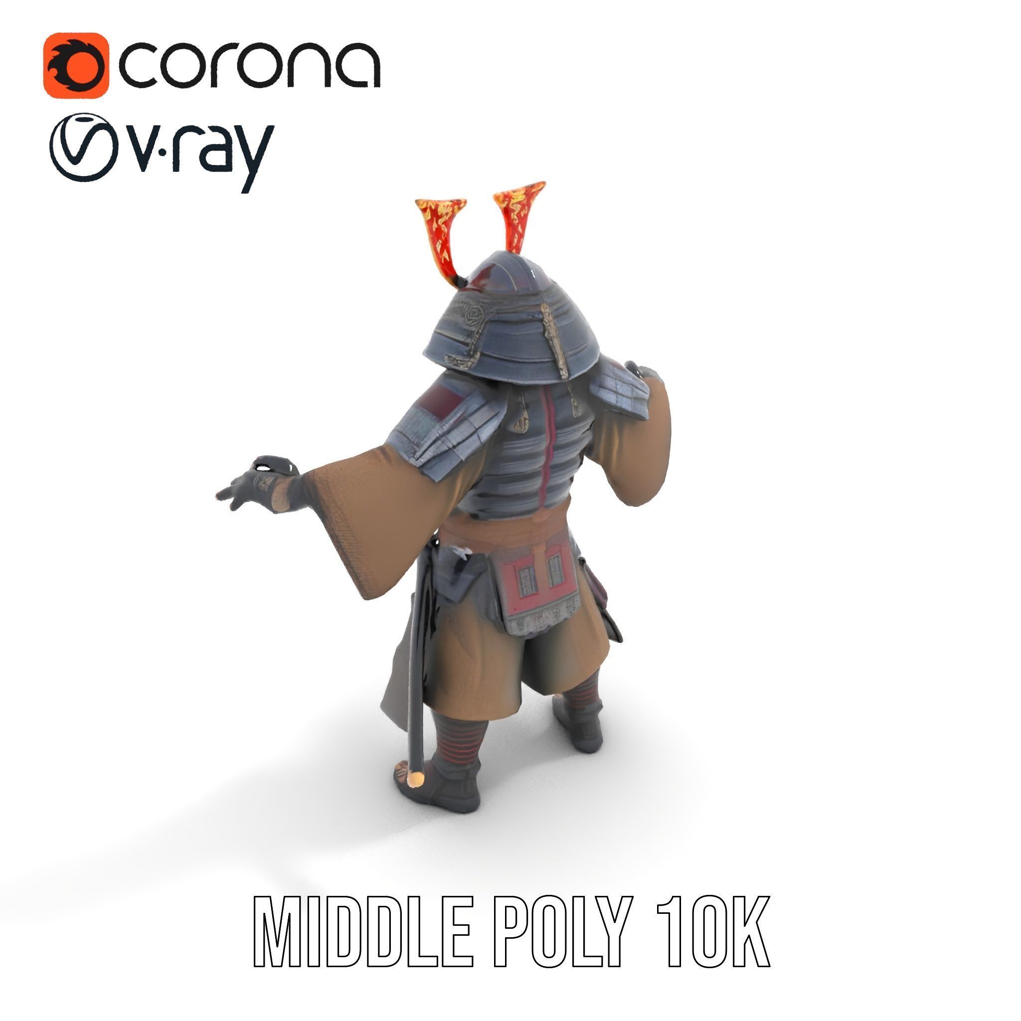Samurai Warrior Rigged and Animated D Character Model Low-poly 3D model_12