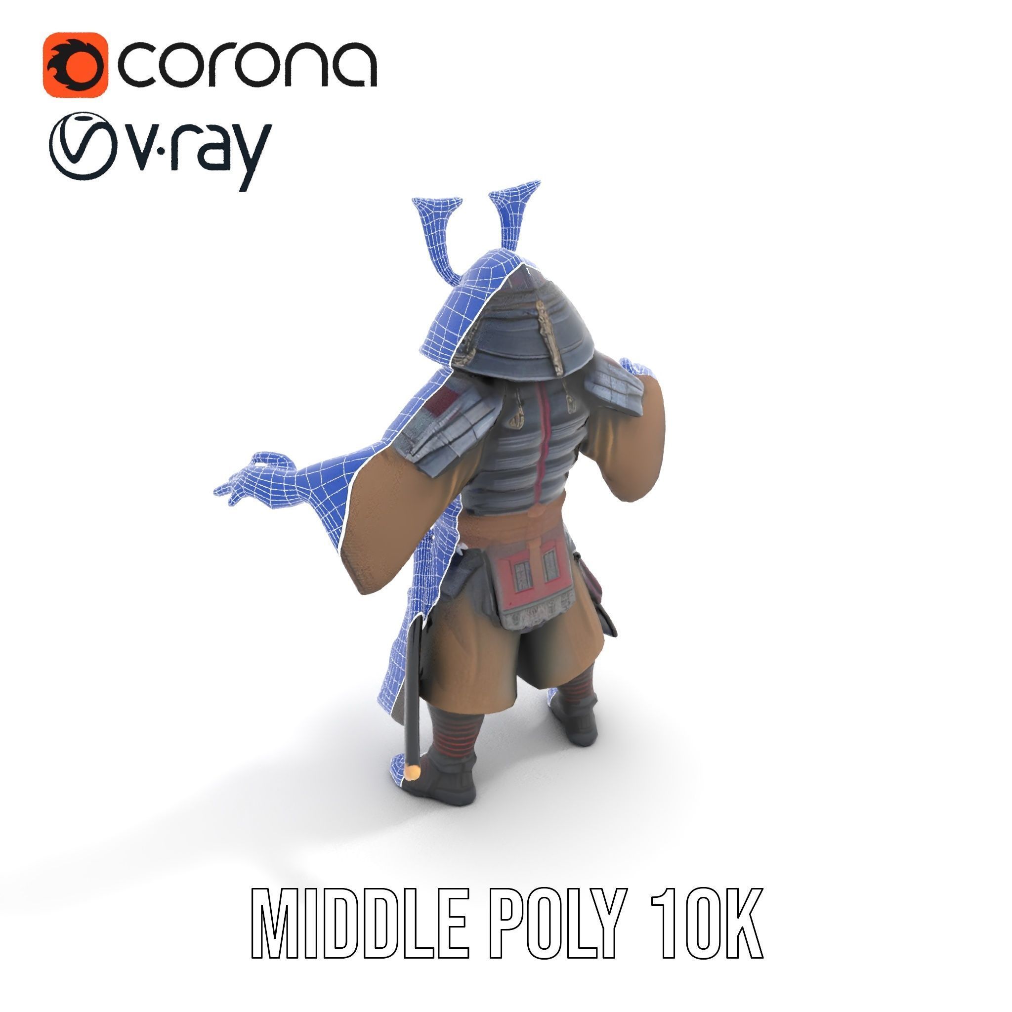 Samurai Warrior Rigged and Animated D Character Model Low-poly 3D model_10