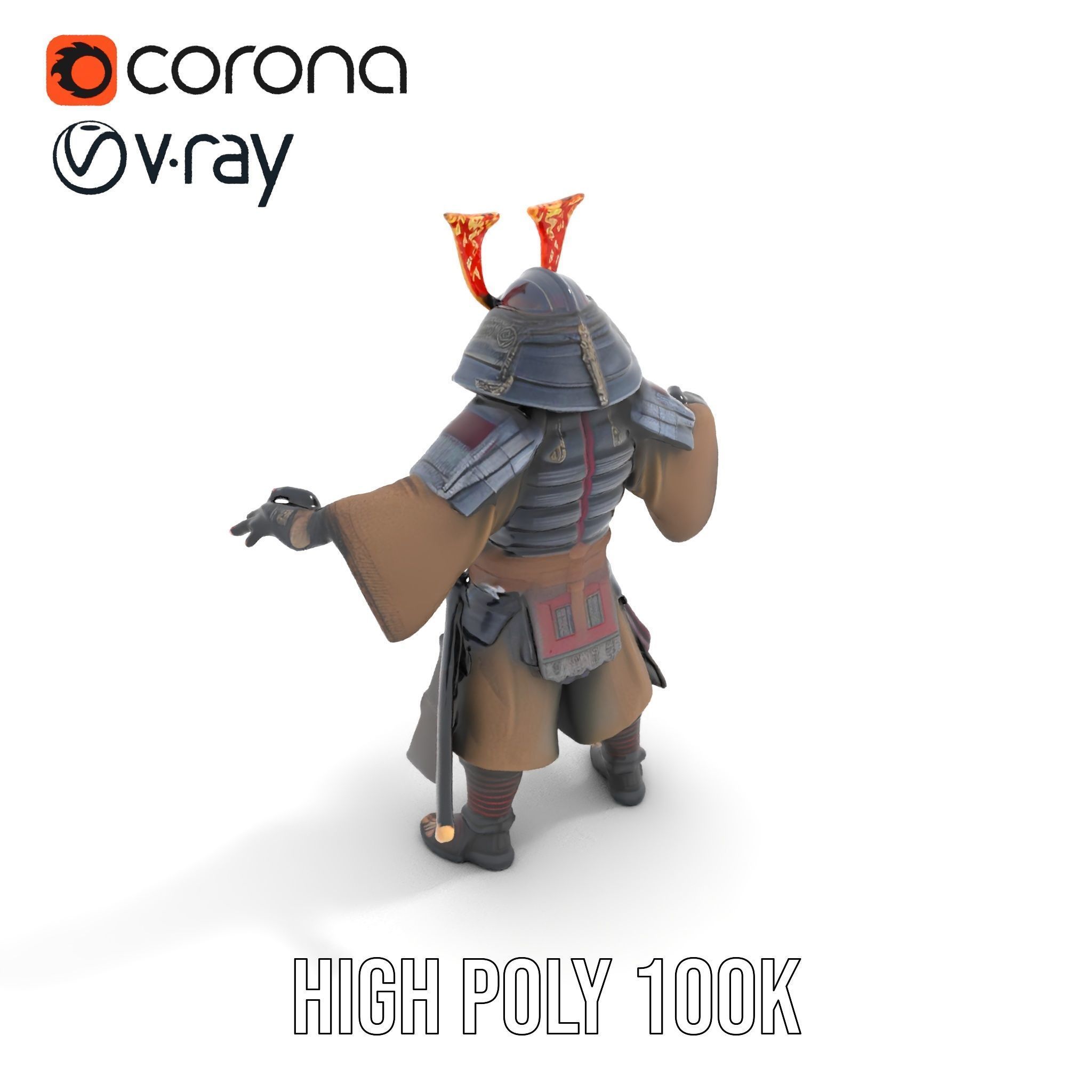 Samurai Warrior Rigged and Animated D Character Model Low-poly 3D model_20