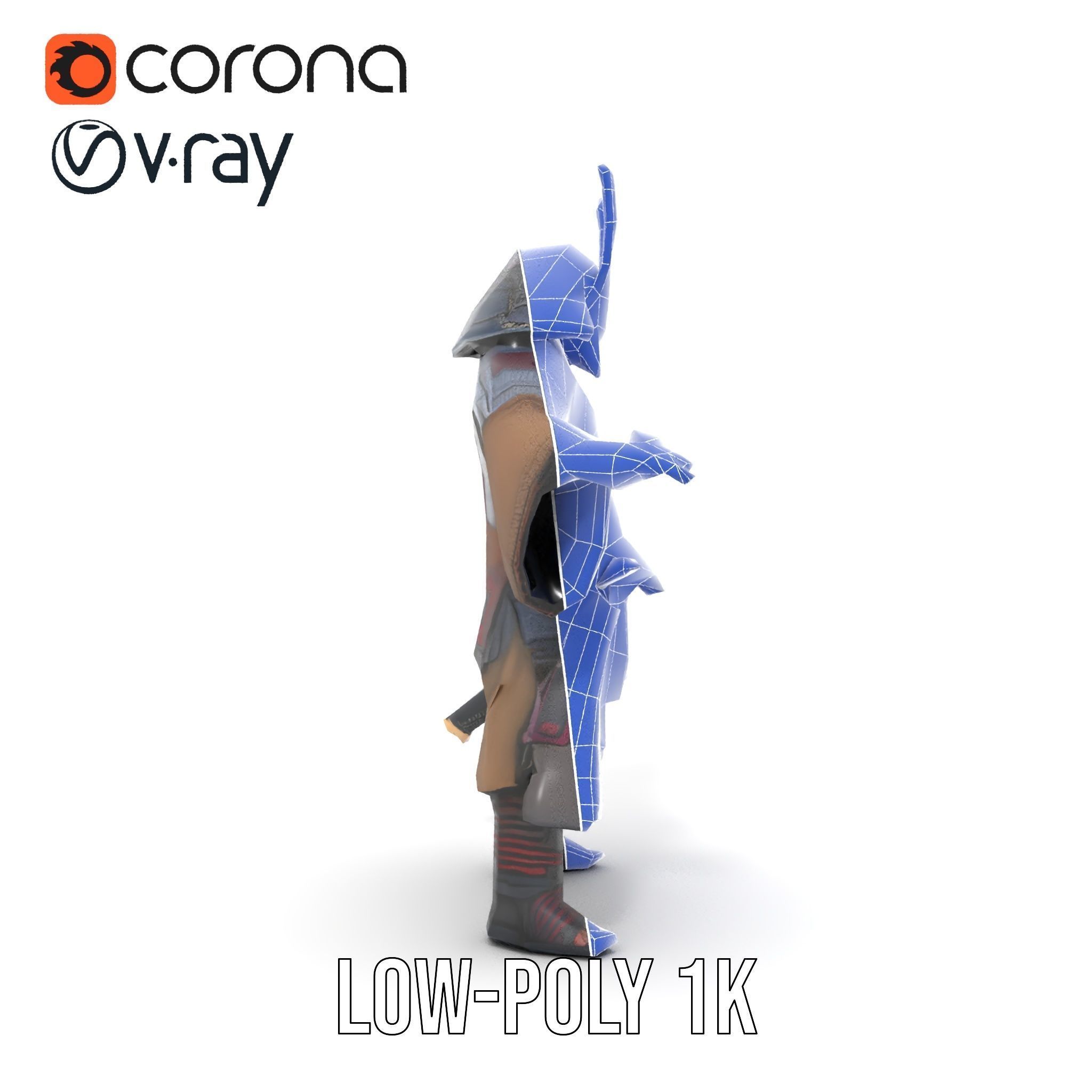 Samurai Warrior Rigged and Animated D Character Model Low-poly 3D model_24