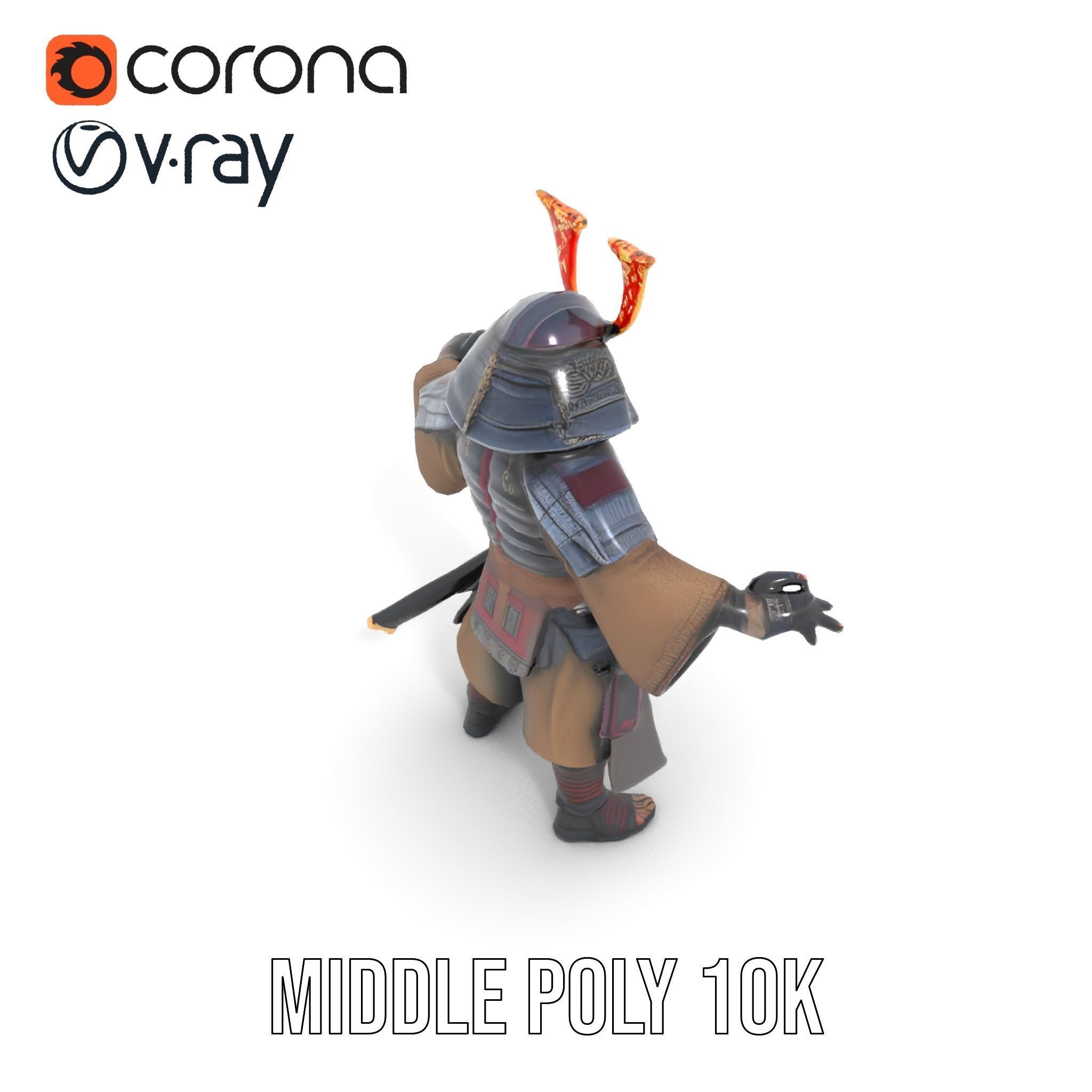Samurai Warrior Rigged and Animated D Character Model Low-poly 3D model_18