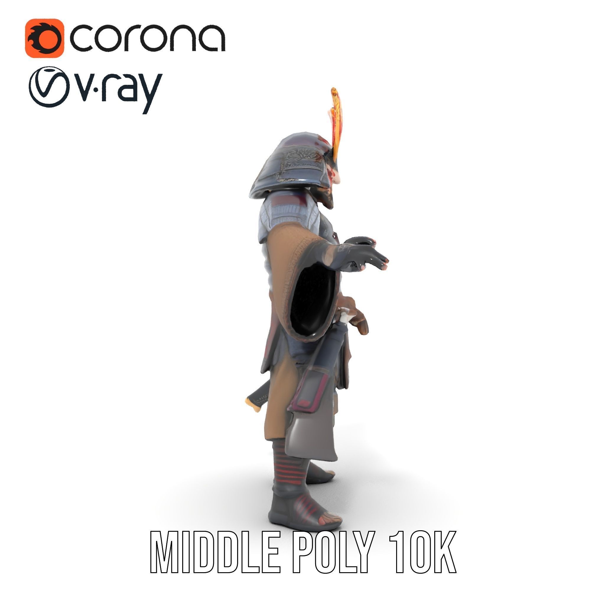 Samurai Warrior Rigged and Animated D Character Model Low-poly 3D model_26