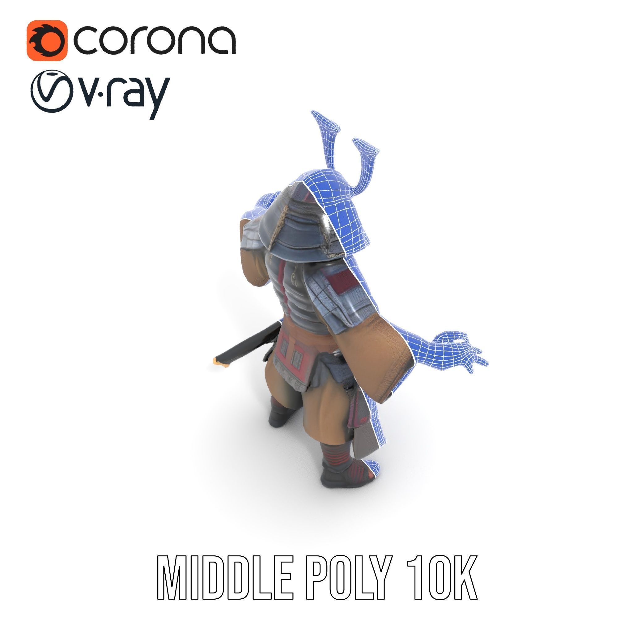 Samurai Warrior Rigged and Animated D Character Model Low-poly 3D model_32