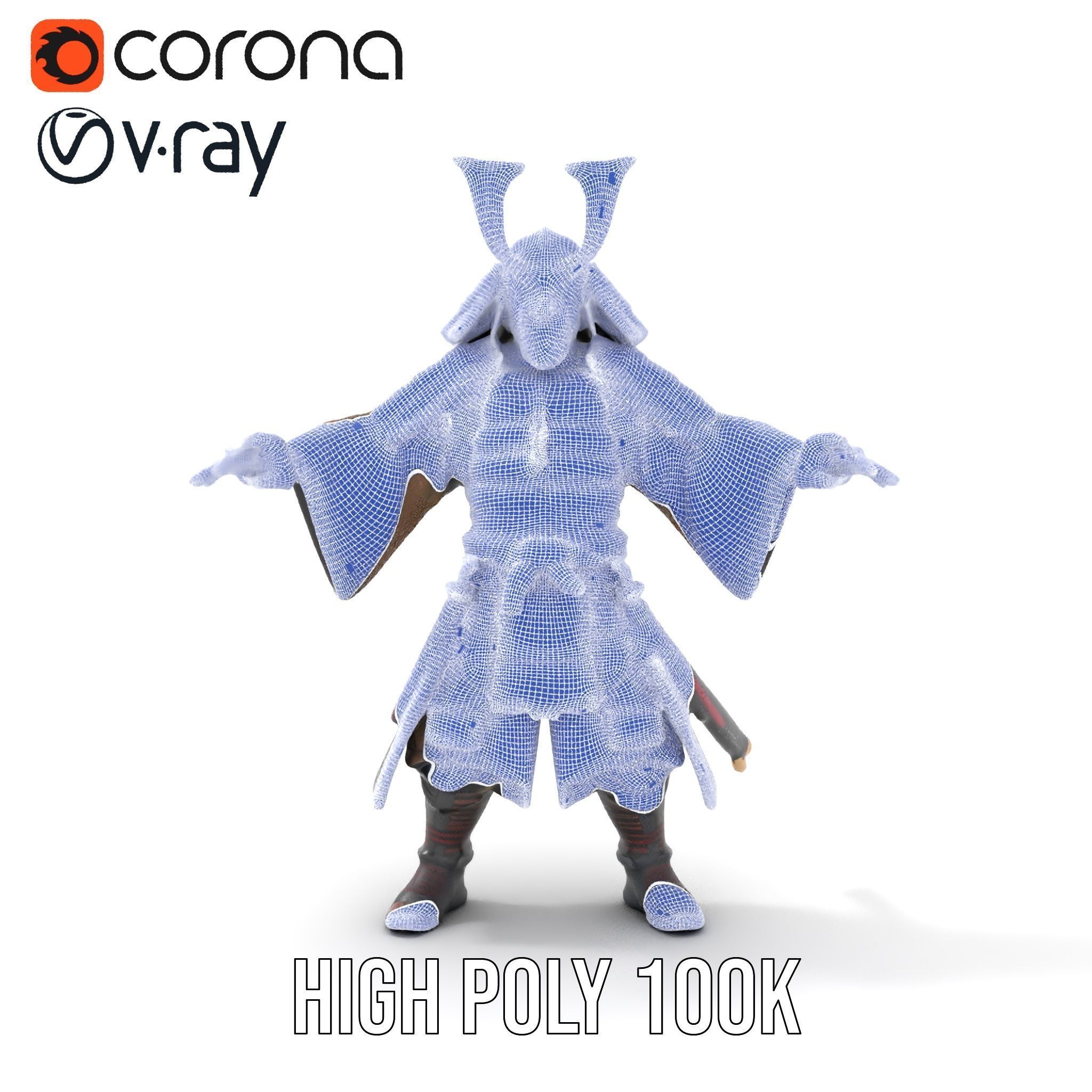 Samurai Warrior Rigged and Animated D Character Model Low-poly 3D model_31