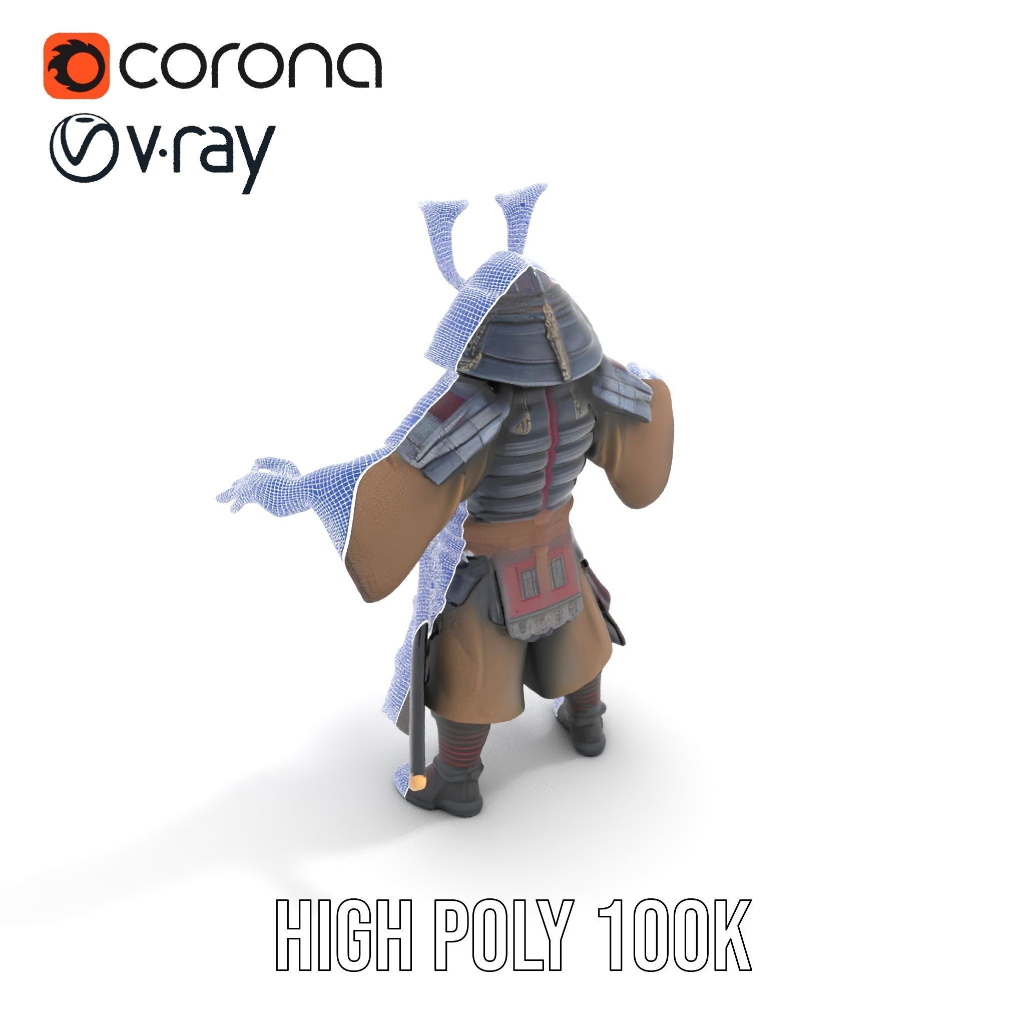 Samurai Warrior Rigged and Animated D Character Model Low-poly 3D model_28