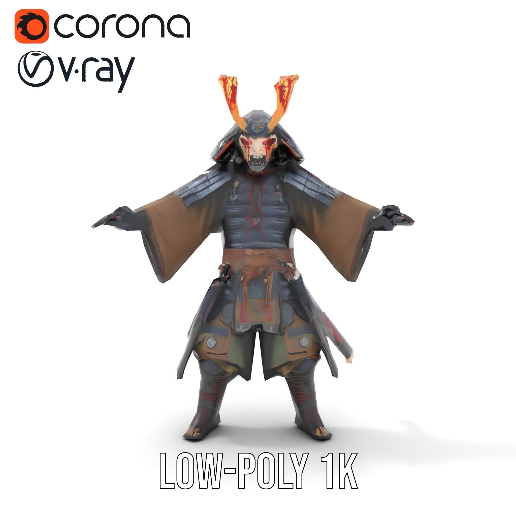 Samurai Warrior Rigged and Animated D Character Model Low-poly 3D model_13