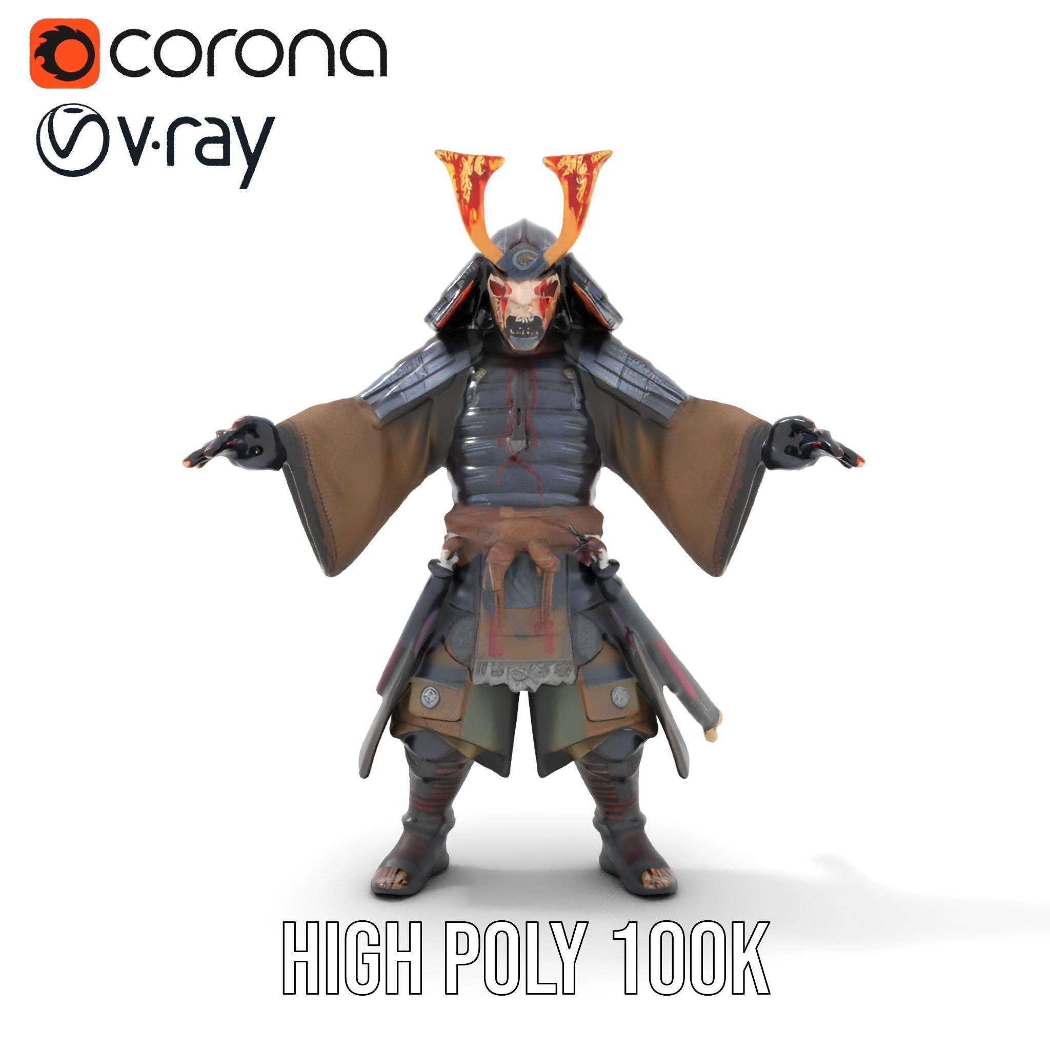Samurai Warrior Rigged and Animated D Character Model Low-poly 3D model_14