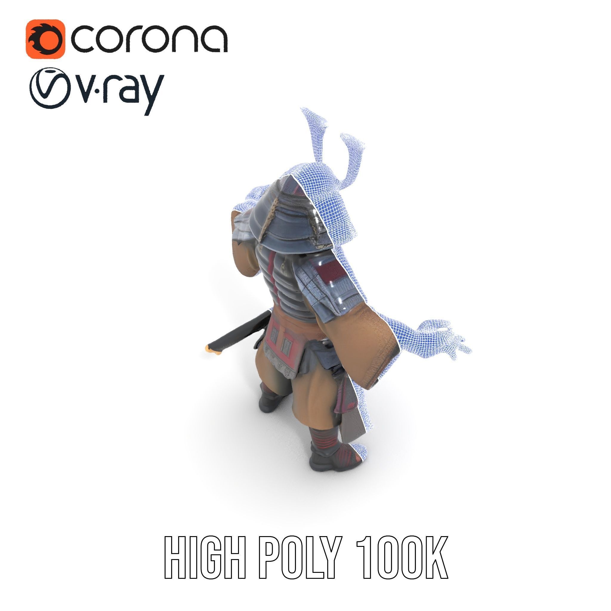 Samurai Warrior Rigged and Animated D Character Model Low-poly 3D model_25