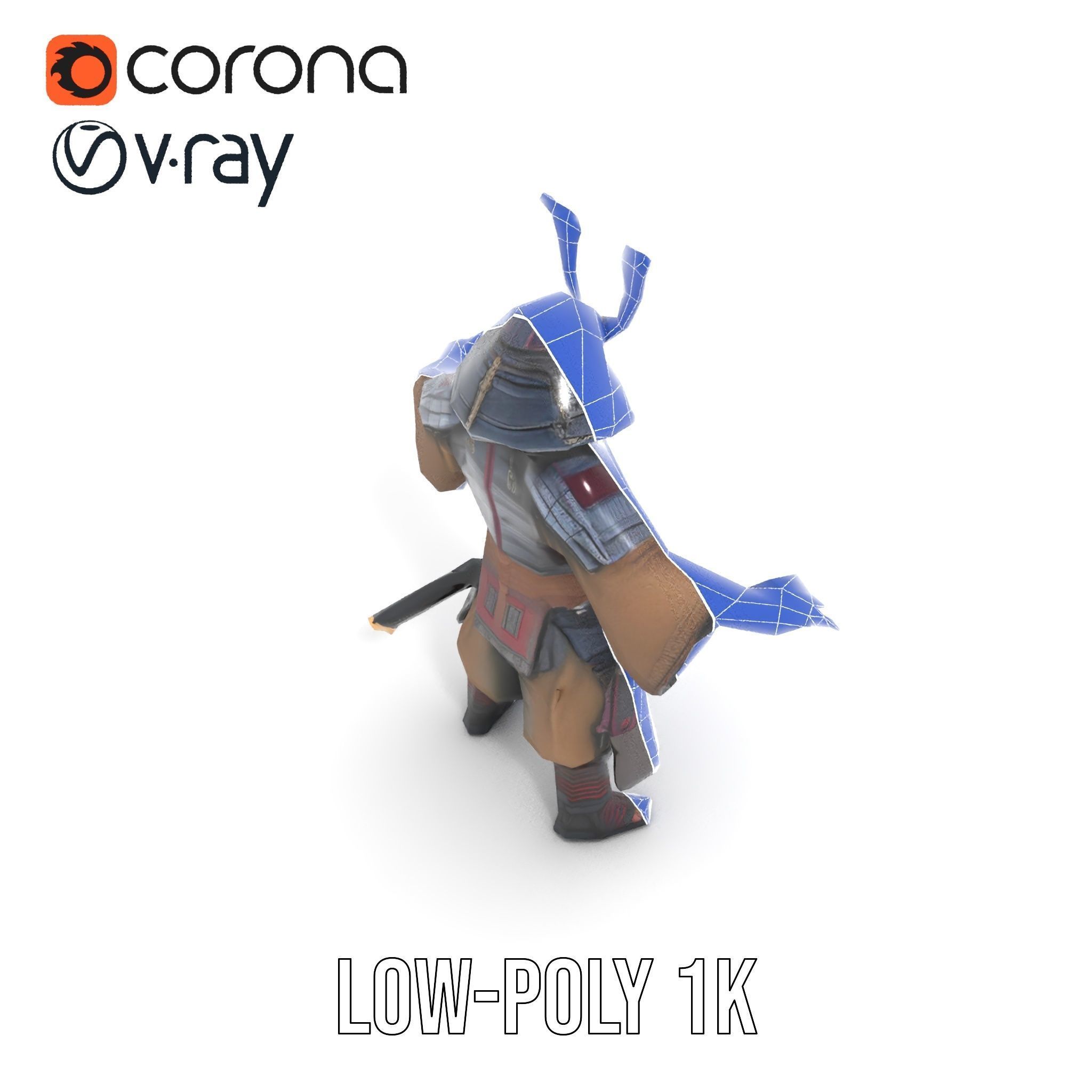 Samurai Warrior Rigged and Animated D Character Model Low-poly 3D model_11