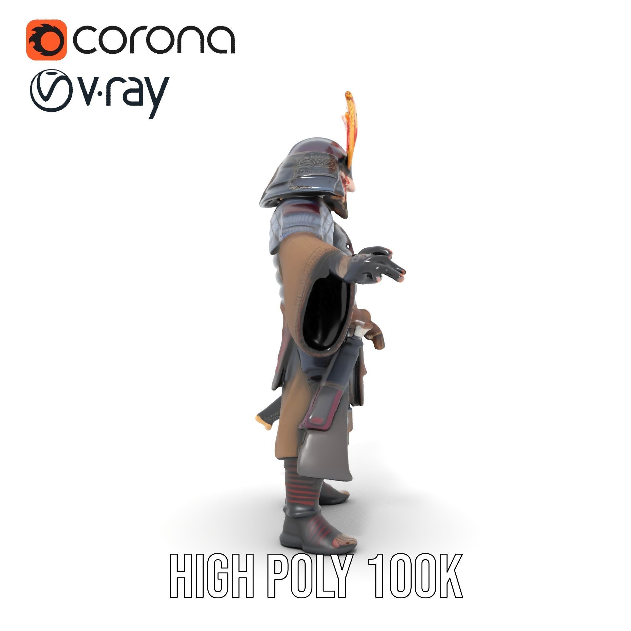 Samurai Warrior Rigged and Animated D Character Model Low-poly 3D model_17