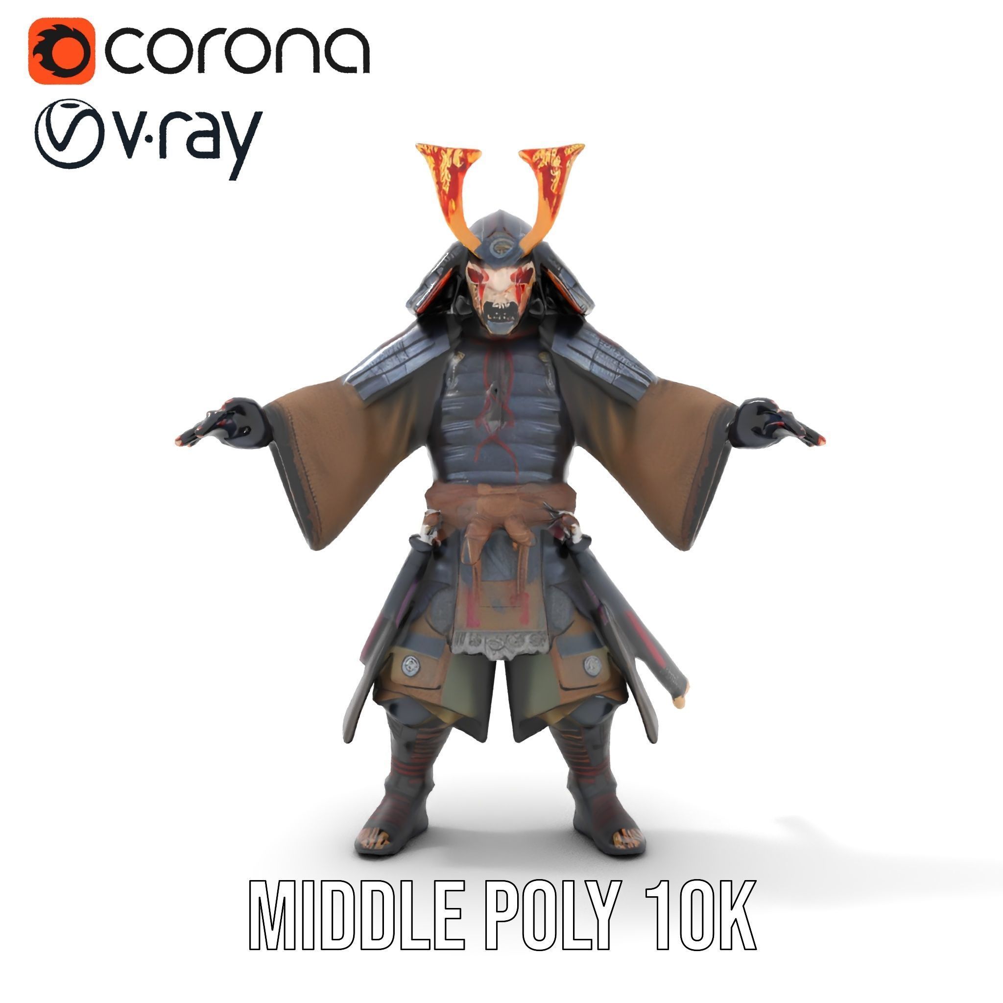 Samurai Warrior Rigged and Animated D Character Model Low-poly 3D model_29