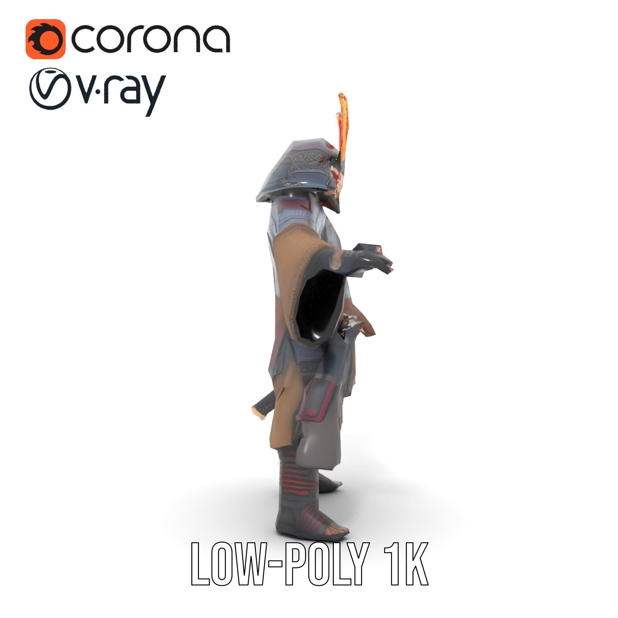 Samurai Warrior Rigged and Animated D Character Model Low-poly 3D model_16