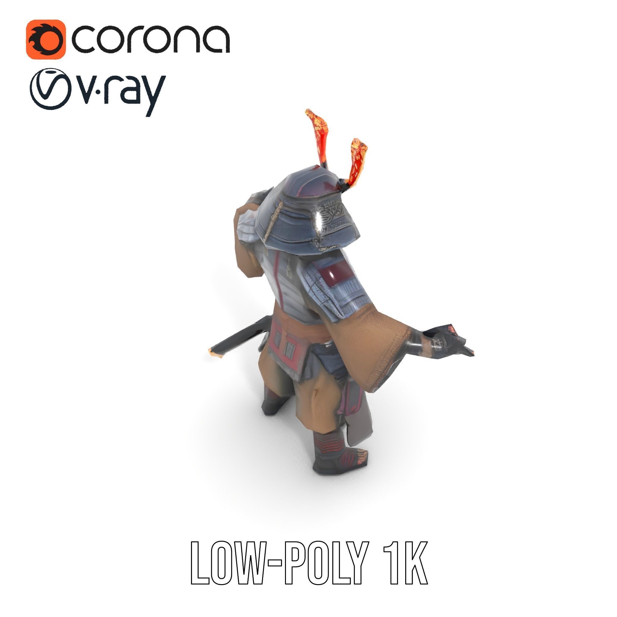 Samurai Warrior Rigged and Animated D Character Model Low-poly 3D model_8