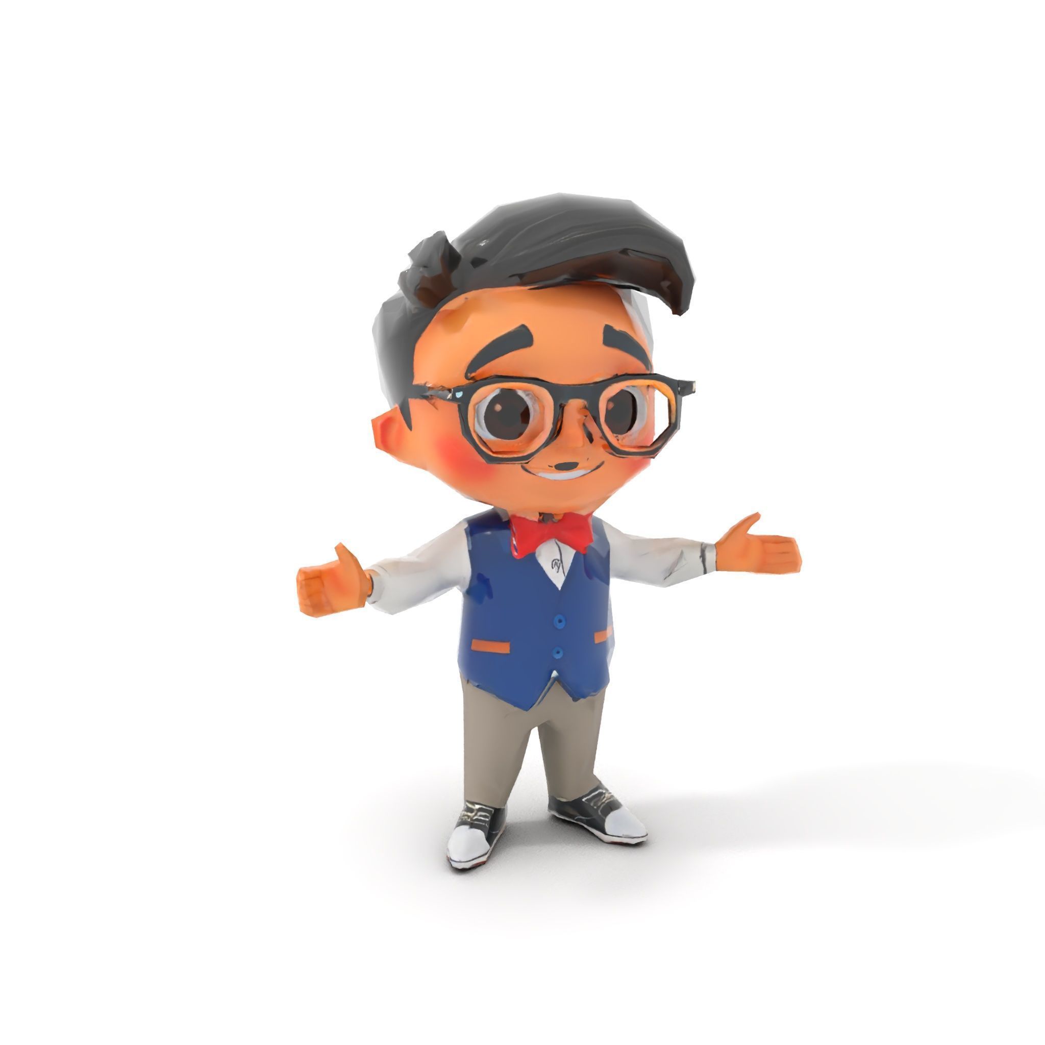 Young Scholar Character Rigged and Animated with Glasses and ... Low-poly 3D model_22