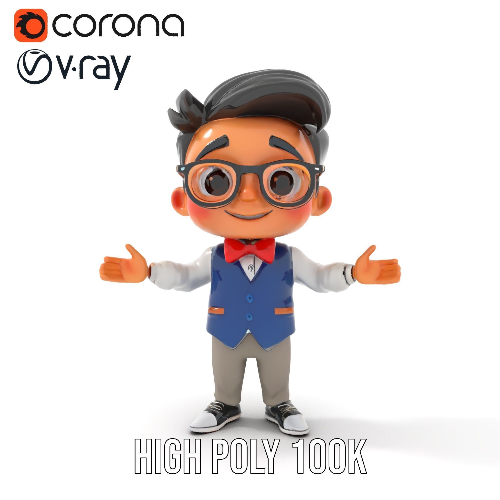 Young Scholar Character Rigged and Animated with Glasses and ... Low-poly 3D model_20