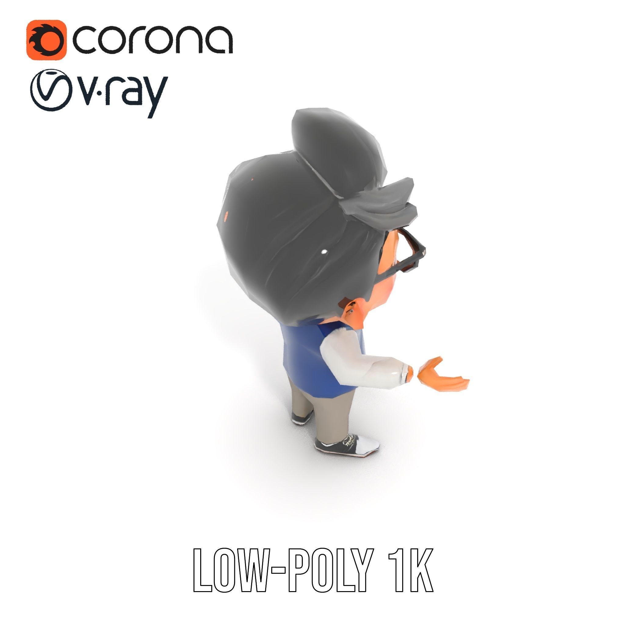 Young Scholar Character Rigged and Animated with Glasses and ... Low-poly 3D model_9