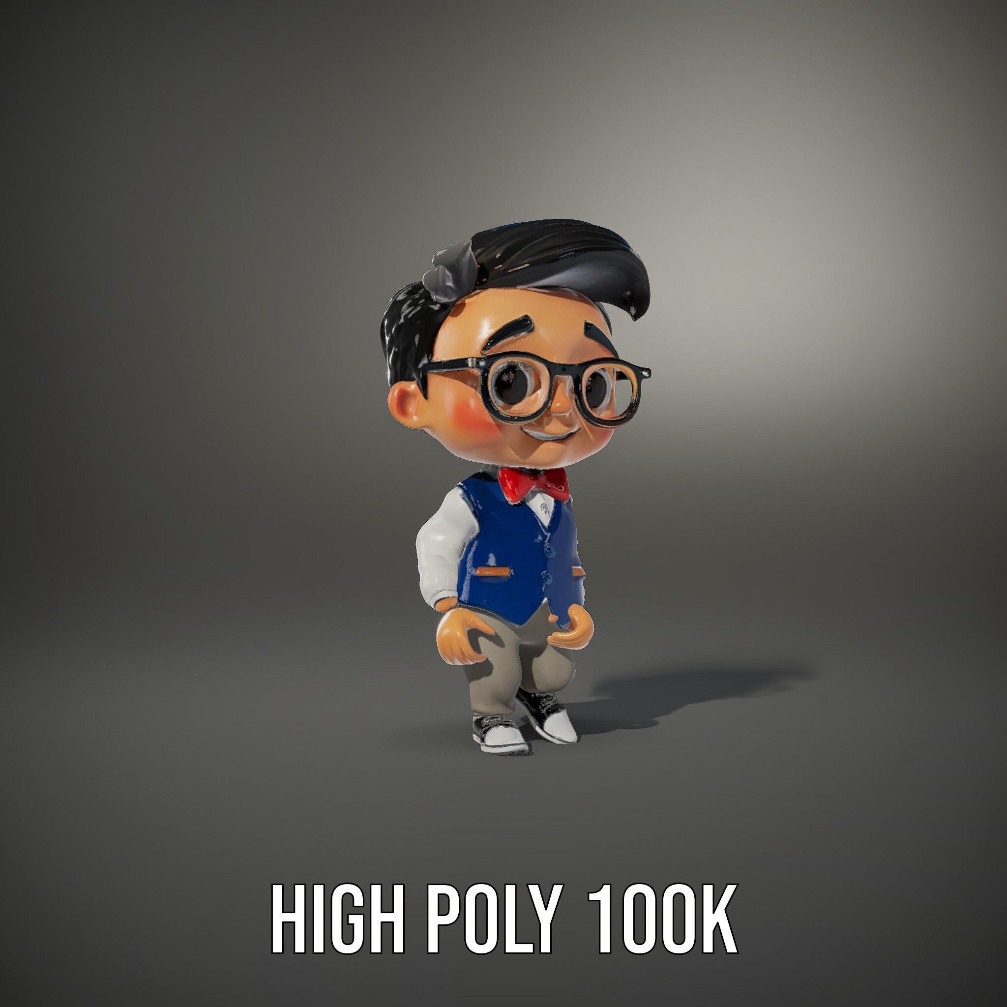 Young Scholar Character Rigged and Animated with Glasses and ... Low-poly 3D model_8