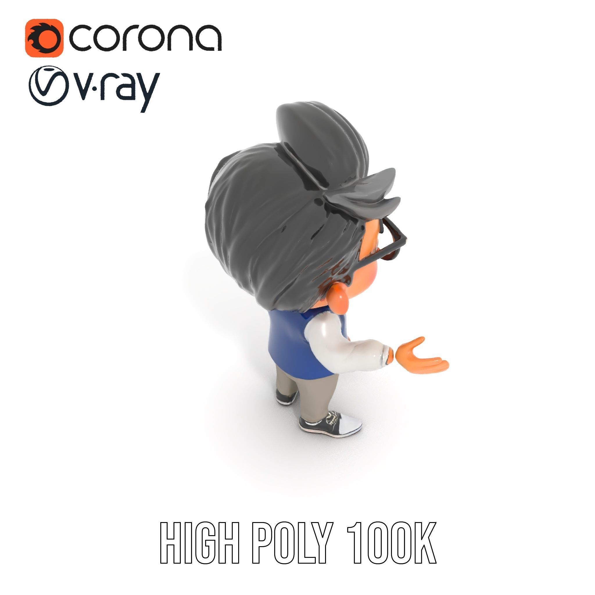 Young Scholar Character Rigged and Animated with Glasses and ... Low-poly 3D model_23