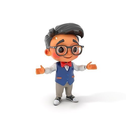 Young Scholar Character Rigged and Animated with Glasses and ... Low-poly 3D model