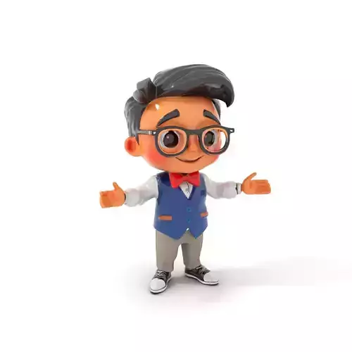 Young Scholar Character Rigged and Animated with Glasses and Bowtie
