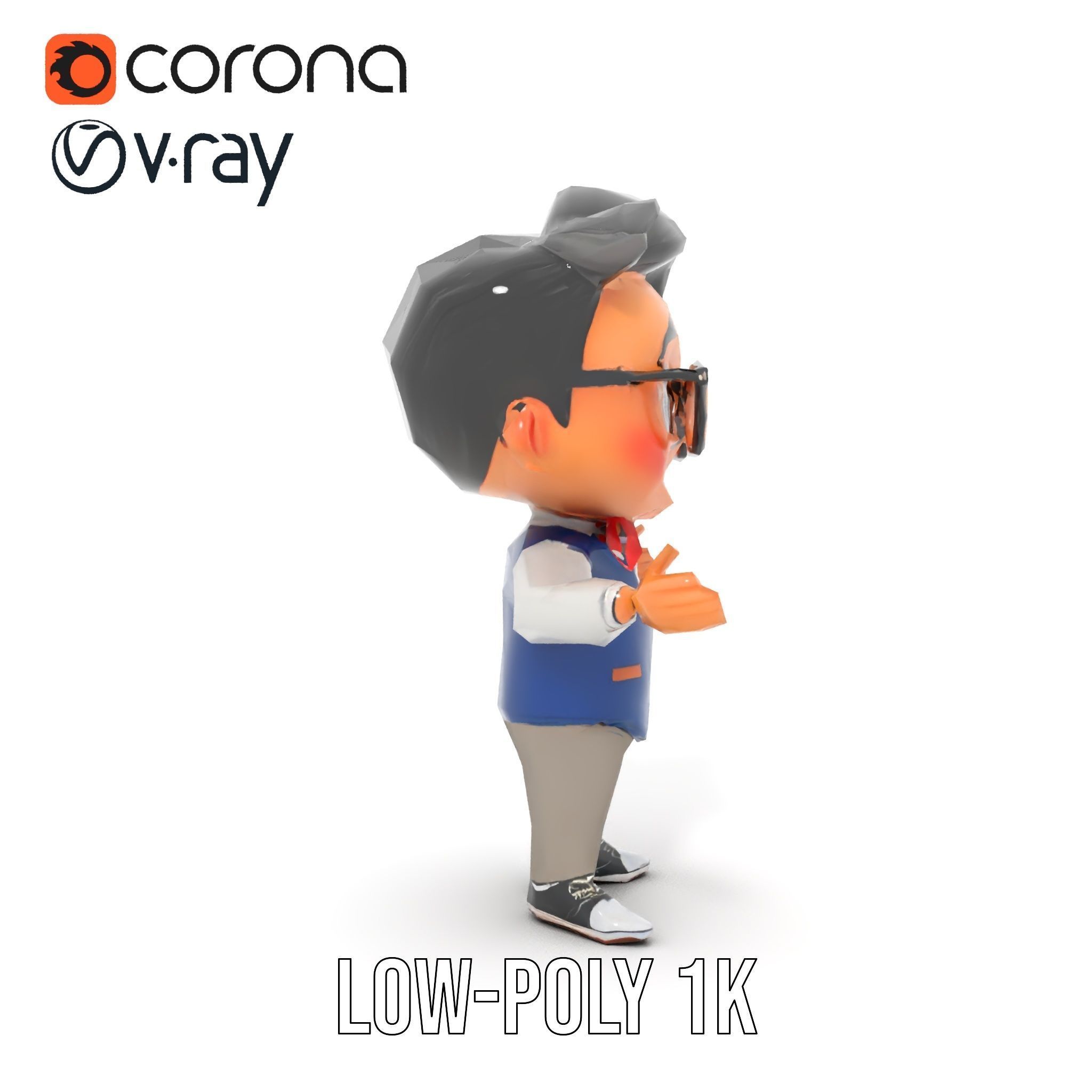 Young Scholar Character Rigged and Animated with Glasses and ... Low-poly 3D model_11