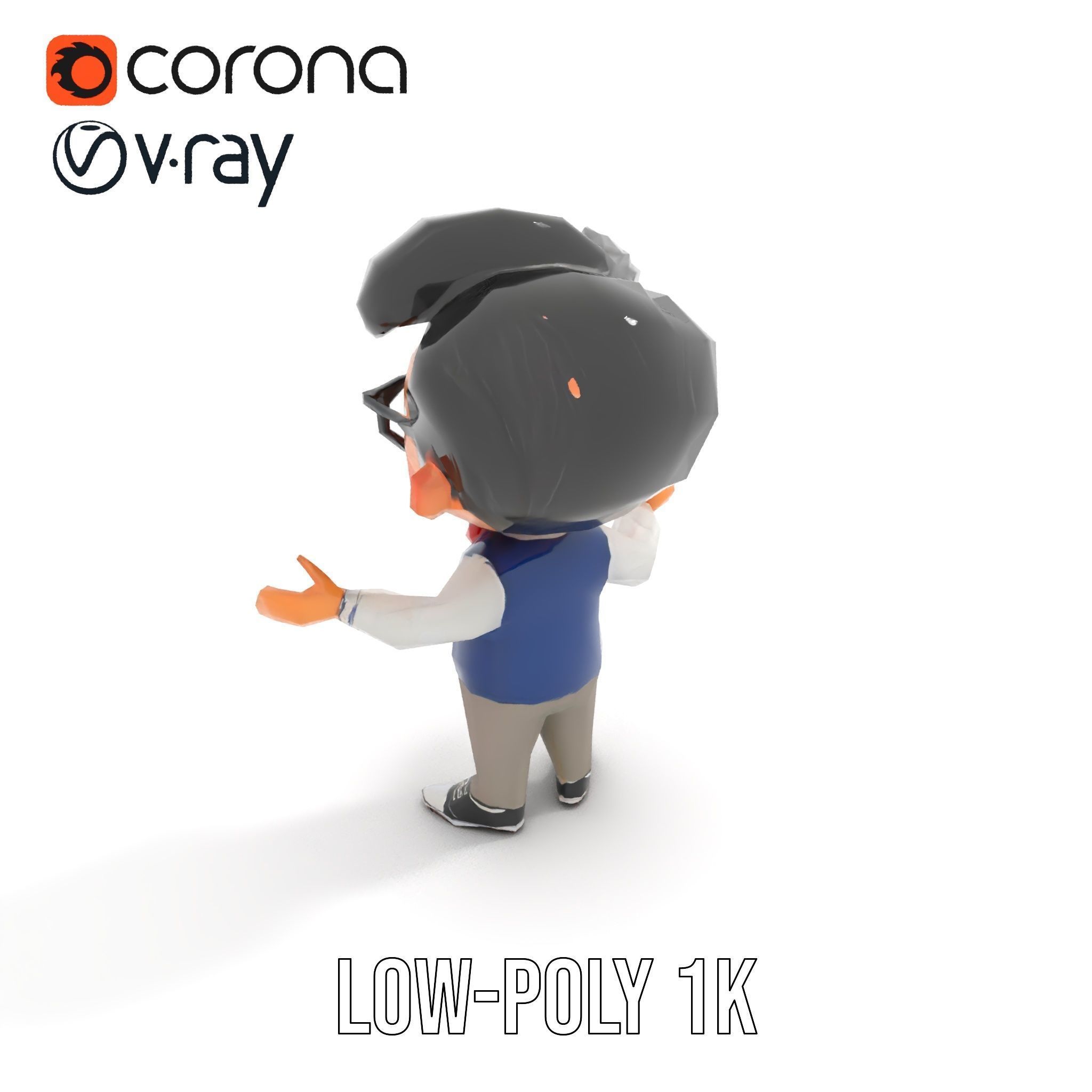 Young Scholar Character Rigged and Animated with Glasses and ... Low-poly 3D model_16