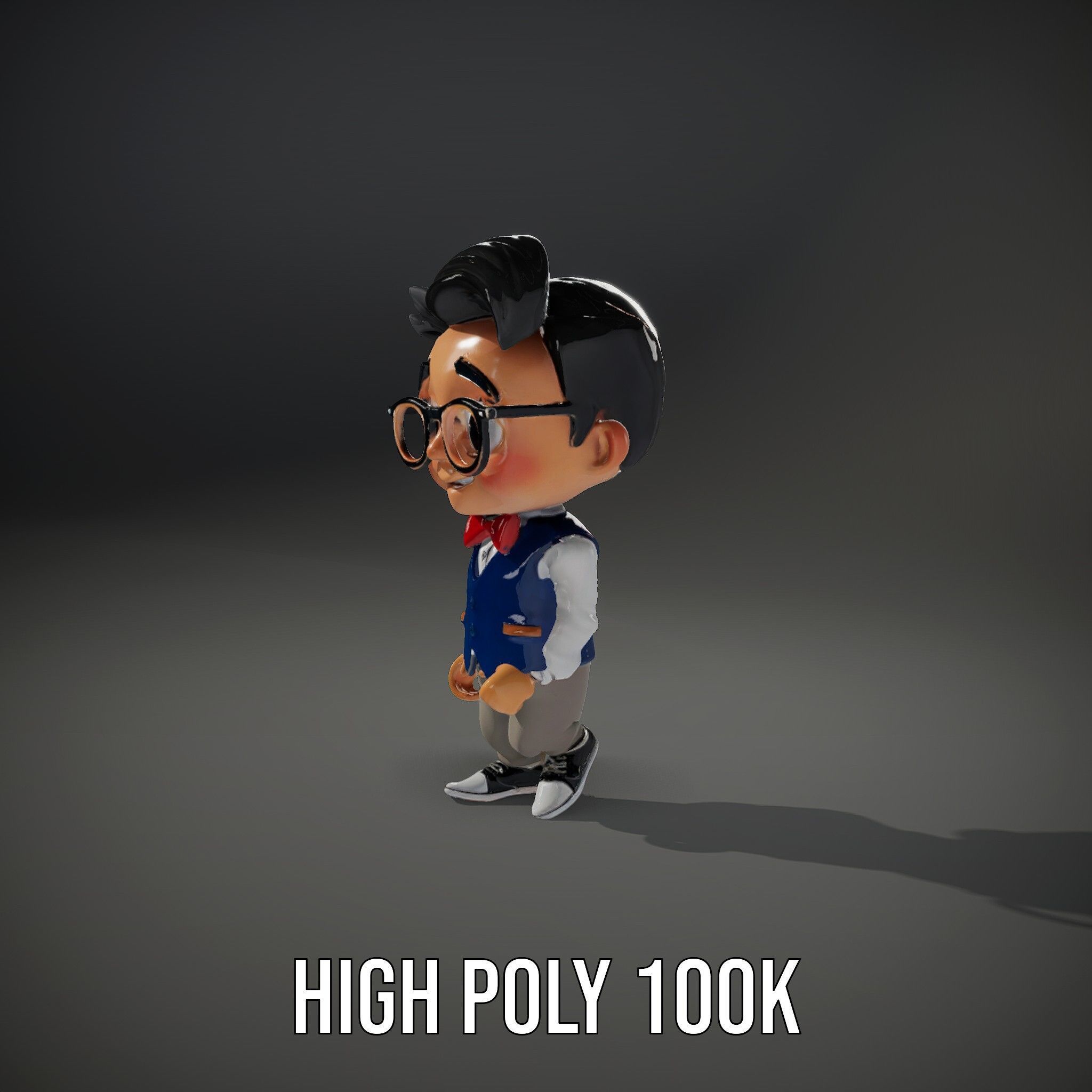 Young Scholar Character Rigged and Animated with Glasses and ... Low-poly 3D model_12