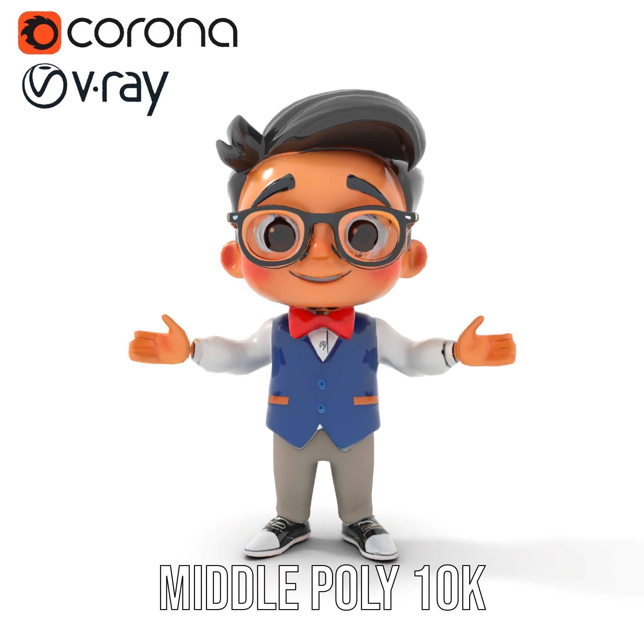 Young Scholar Character Rigged and Animated with Glasses and ... Low-poly 3D model_13
