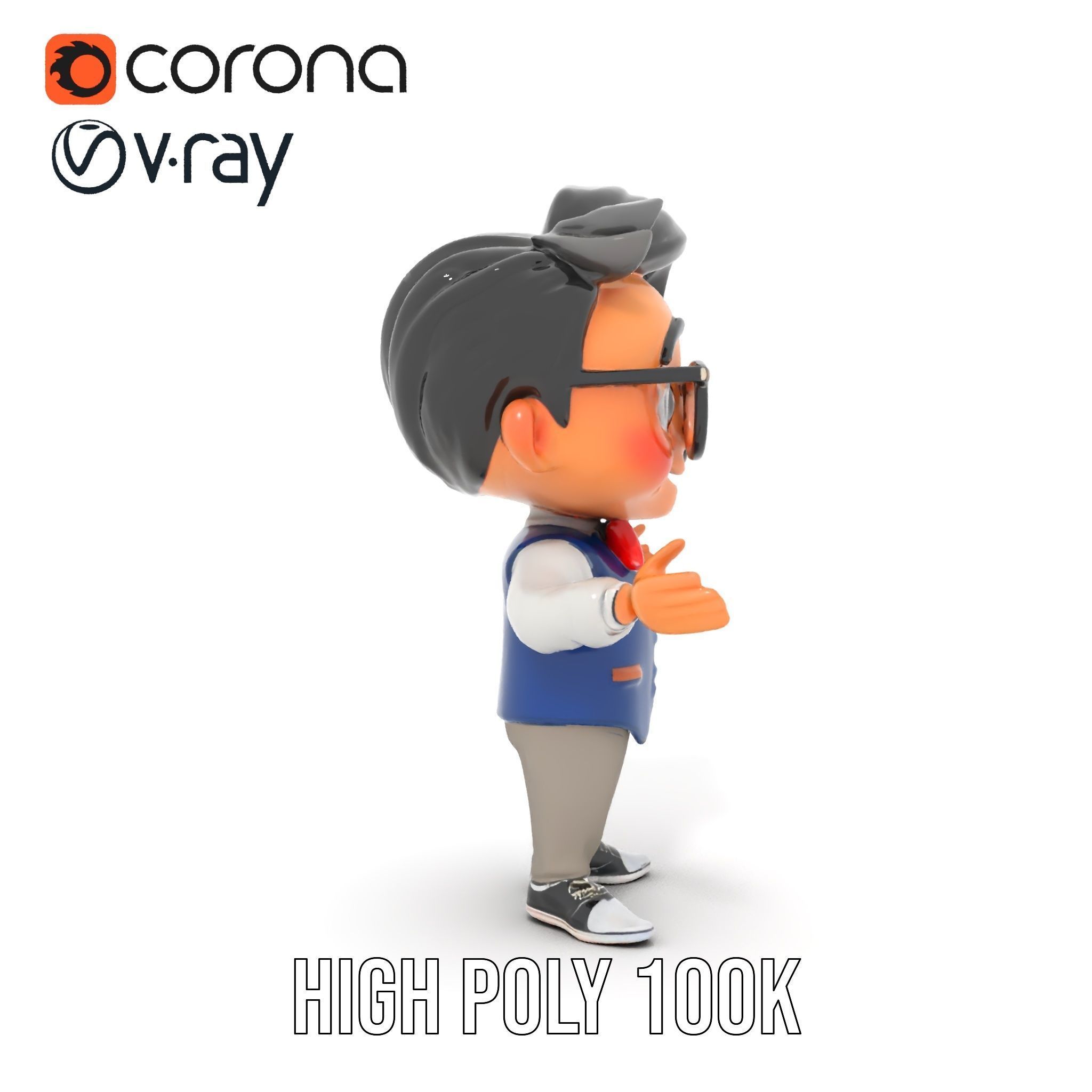 Young Scholar Character Rigged and Animated with Glasses and ... Low-poly 3D model_35