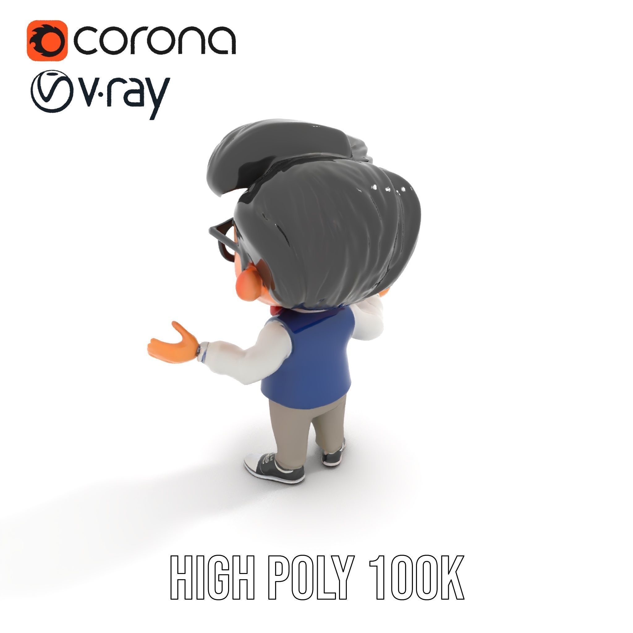 Young Scholar Character Rigged and Animated with Glasses and ... Low-poly 3D model_17