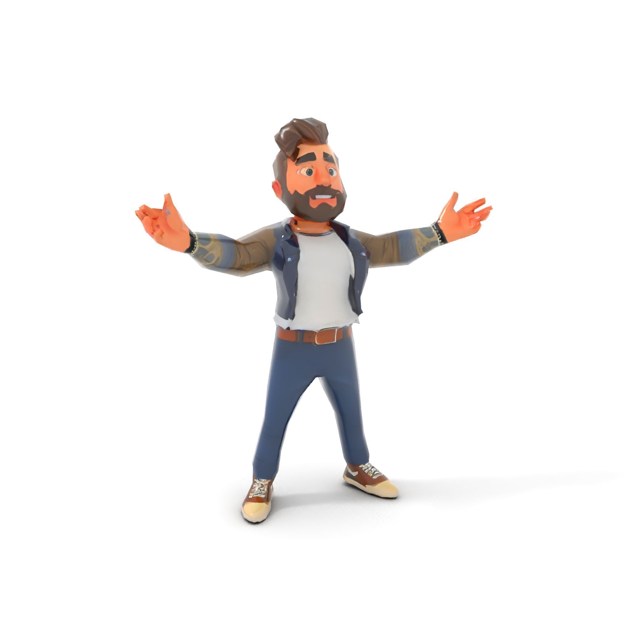 Casual Bearded Man Character  Rigged and Animated Low-poly 3D model_7