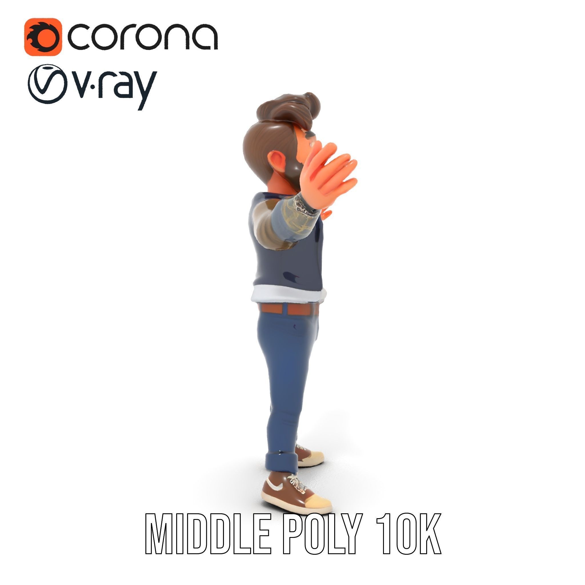 Casual Bearded Man Character  Rigged and Animated Low-poly 3D model_23