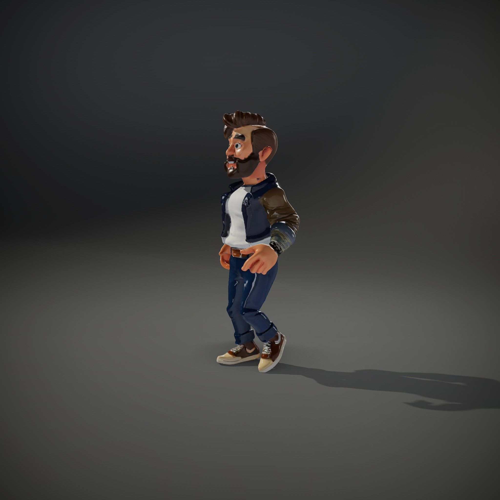 Casual Bearded Man Character  Rigged and Animated Low-poly 3D model_36