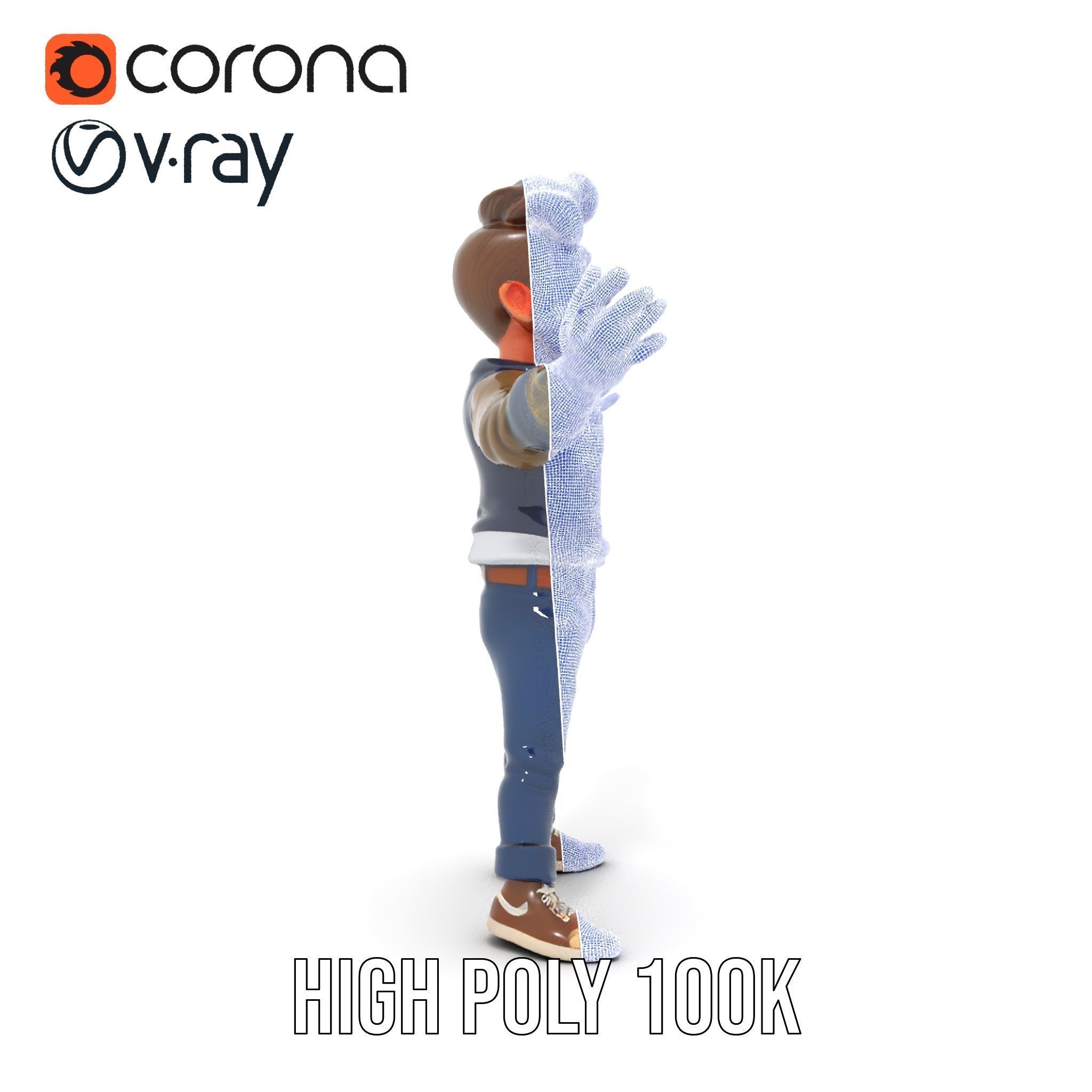 Casual Bearded Man Character  Rigged and Animated Low-poly 3D model_33