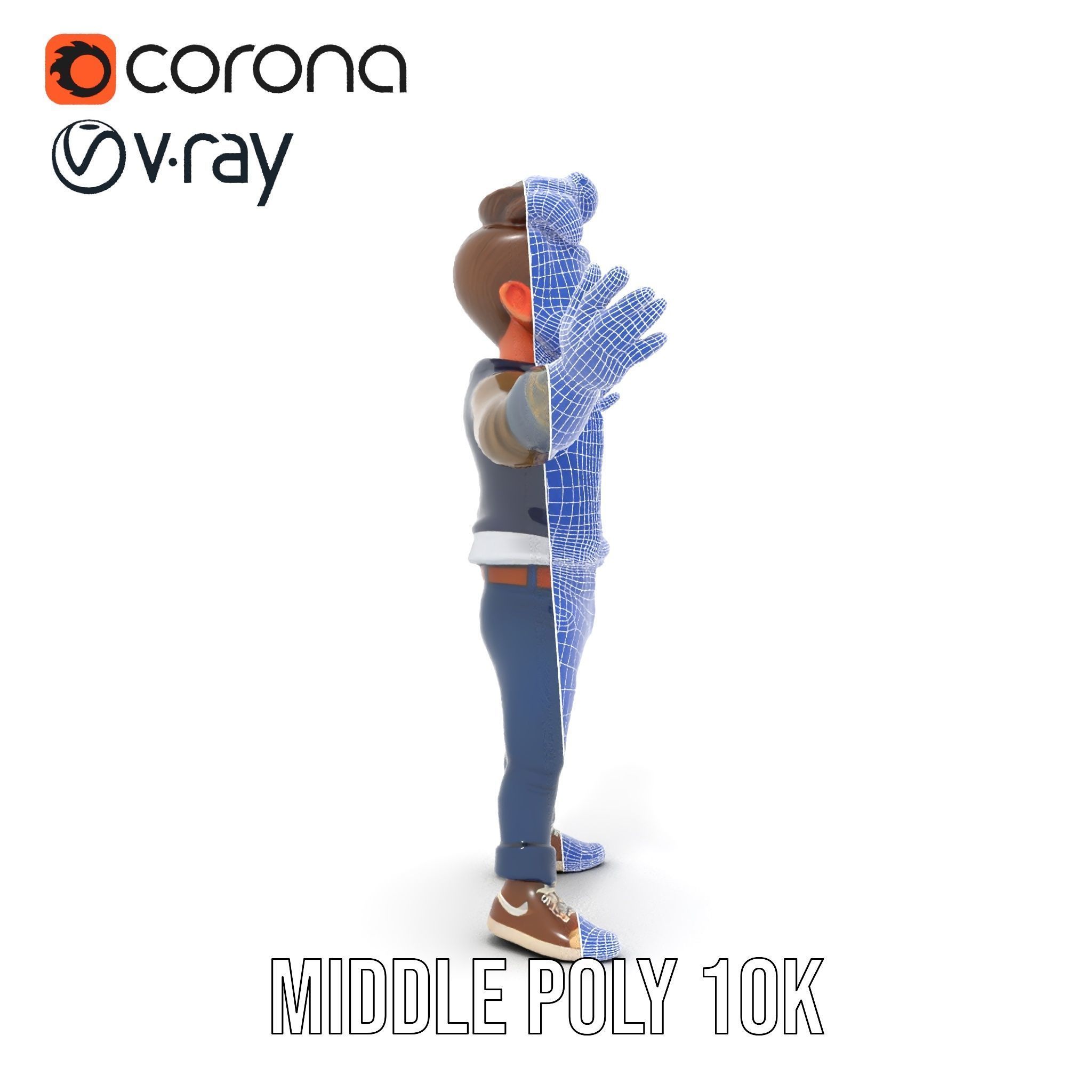 Casual Bearded Man Character  Rigged and Animated Low-poly 3D model_34