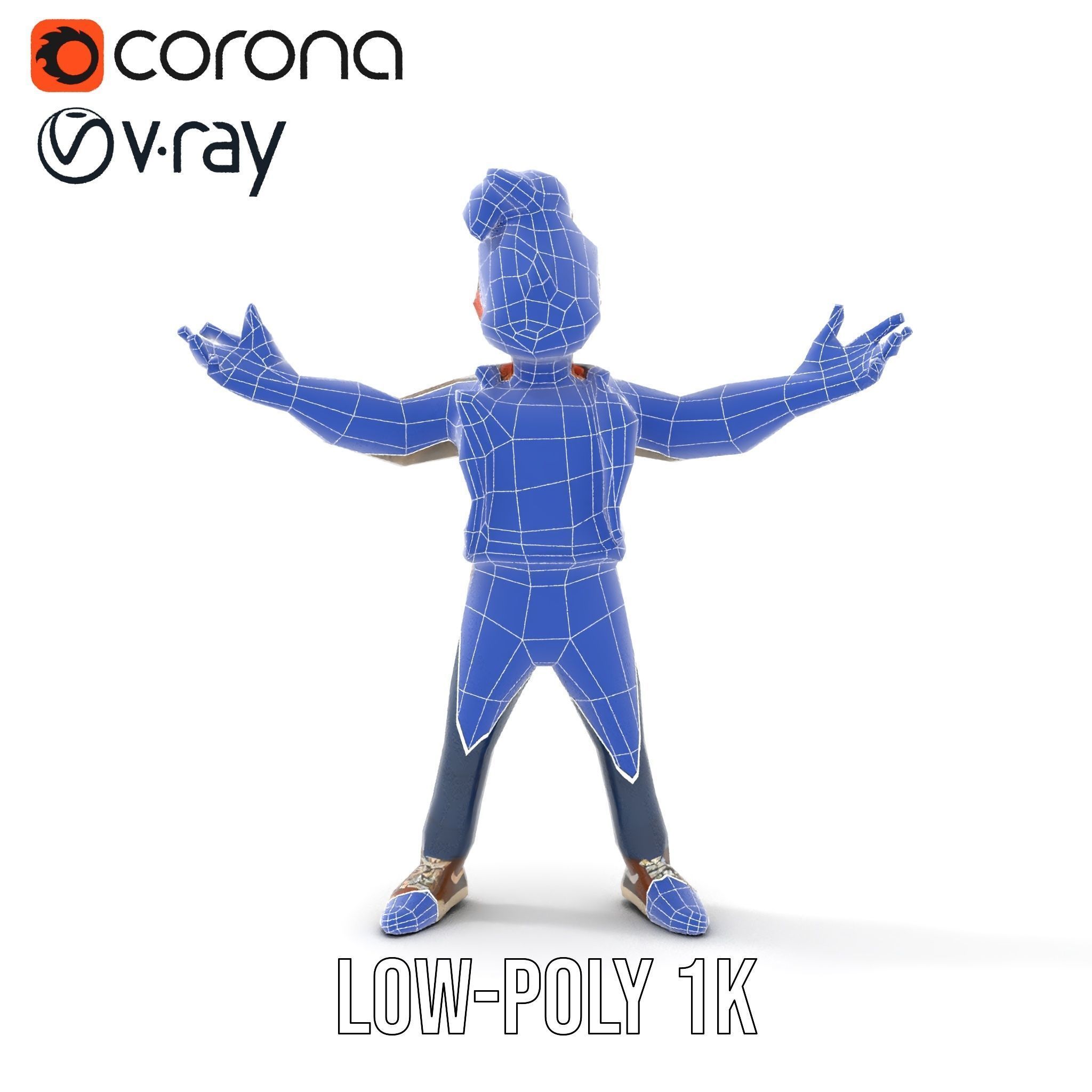 Casual Bearded Man Character  Rigged and Animated Low-poly 3D model_24