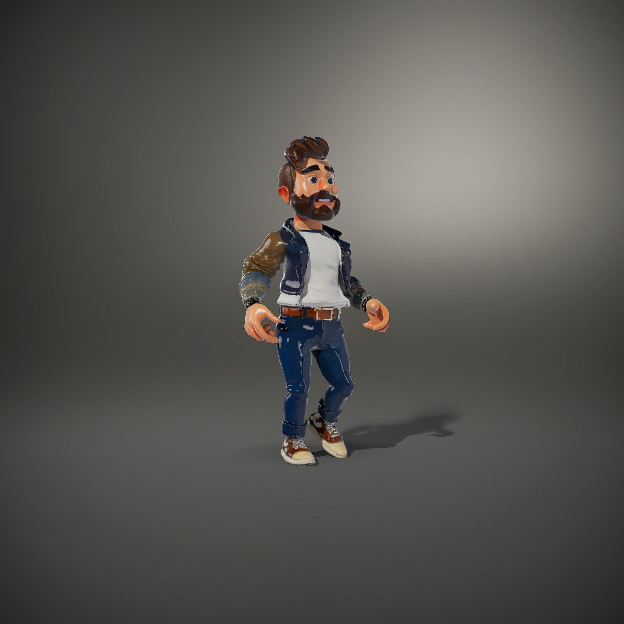 Casual Bearded Man Character  Rigged and Animated Low-poly 3D model_35