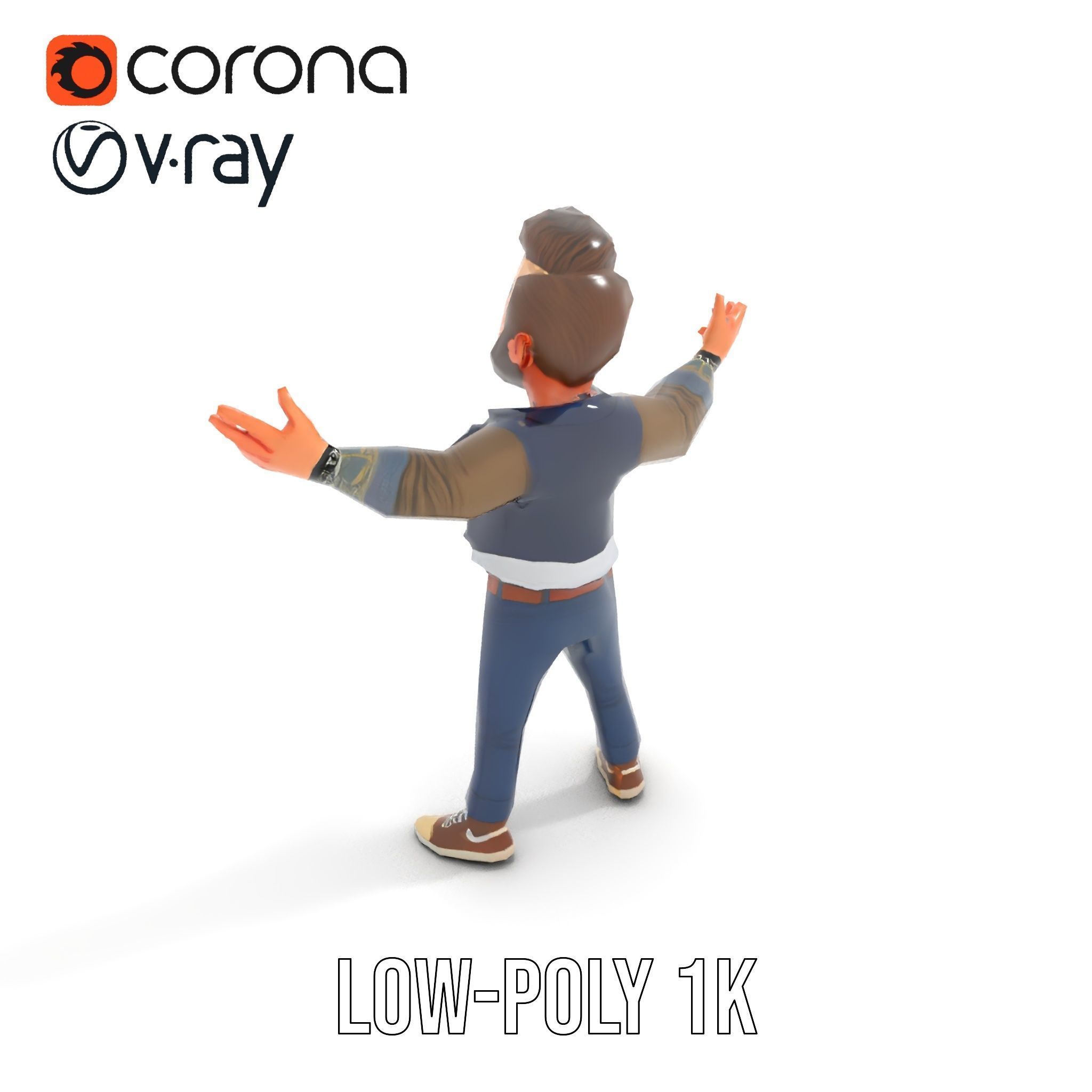 Casual Bearded Man Character  Rigged and Animated Low-poly 3D model_21