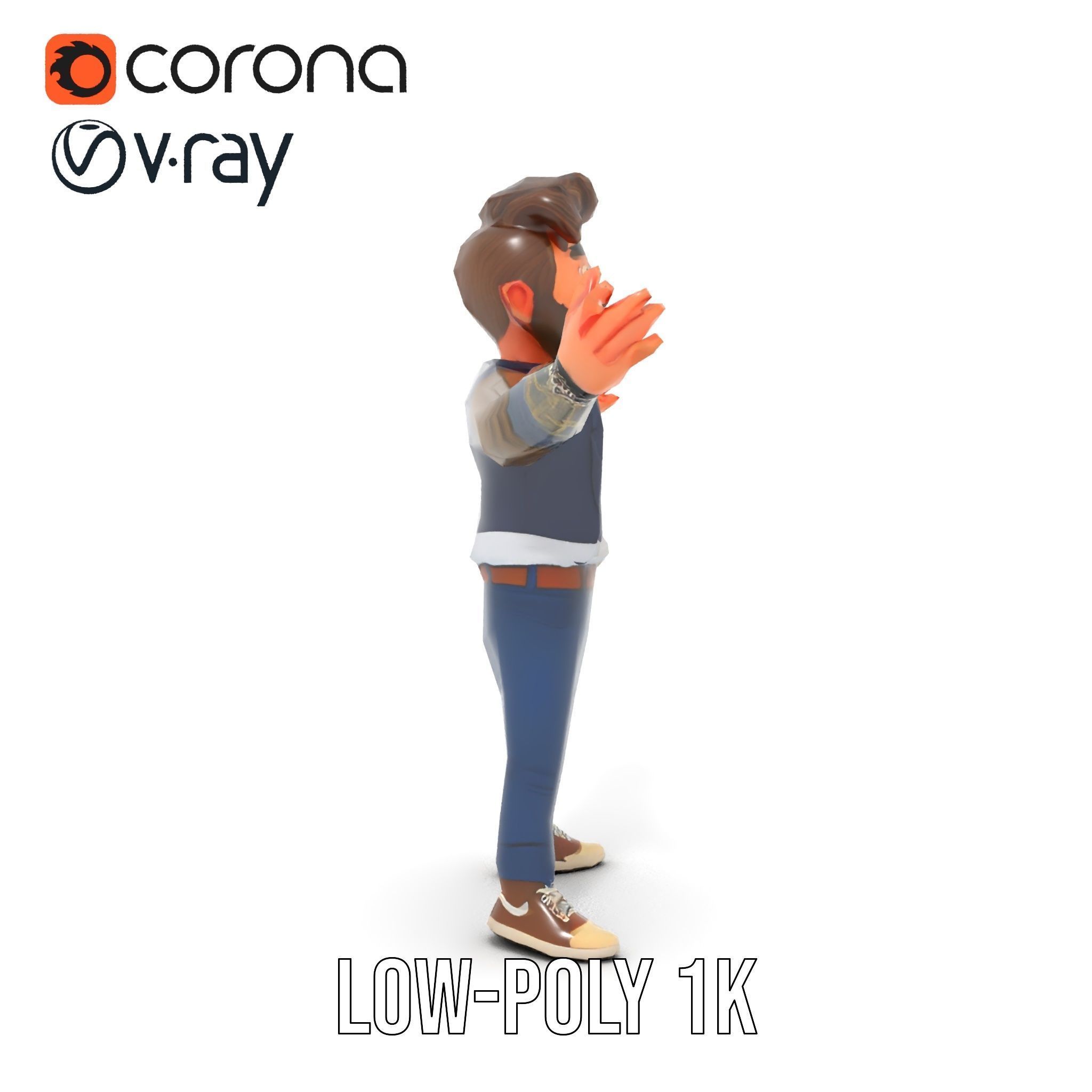 Casual Bearded Man Character  Rigged and Animated Low-poly 3D model_8