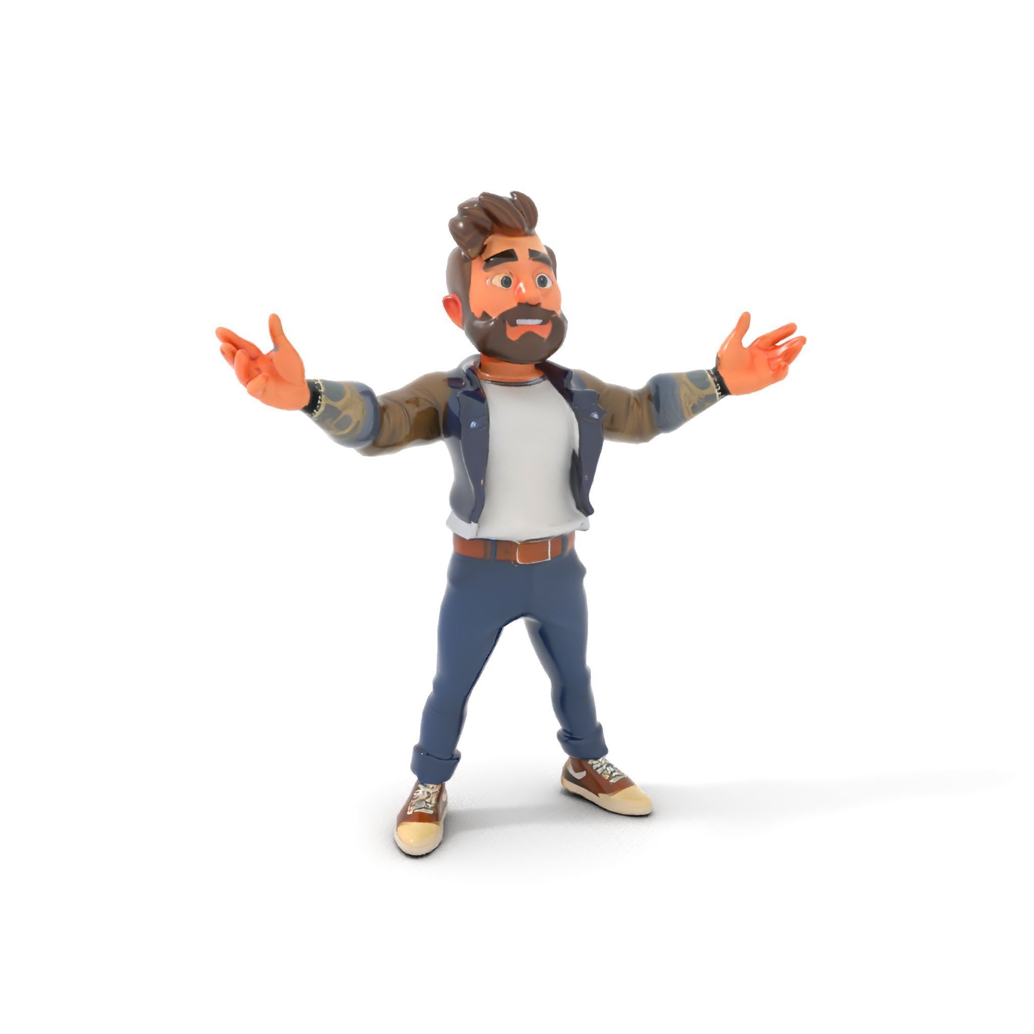 Casual Bearded Man Character  Rigged and Animated Low-poly 3D model_15
