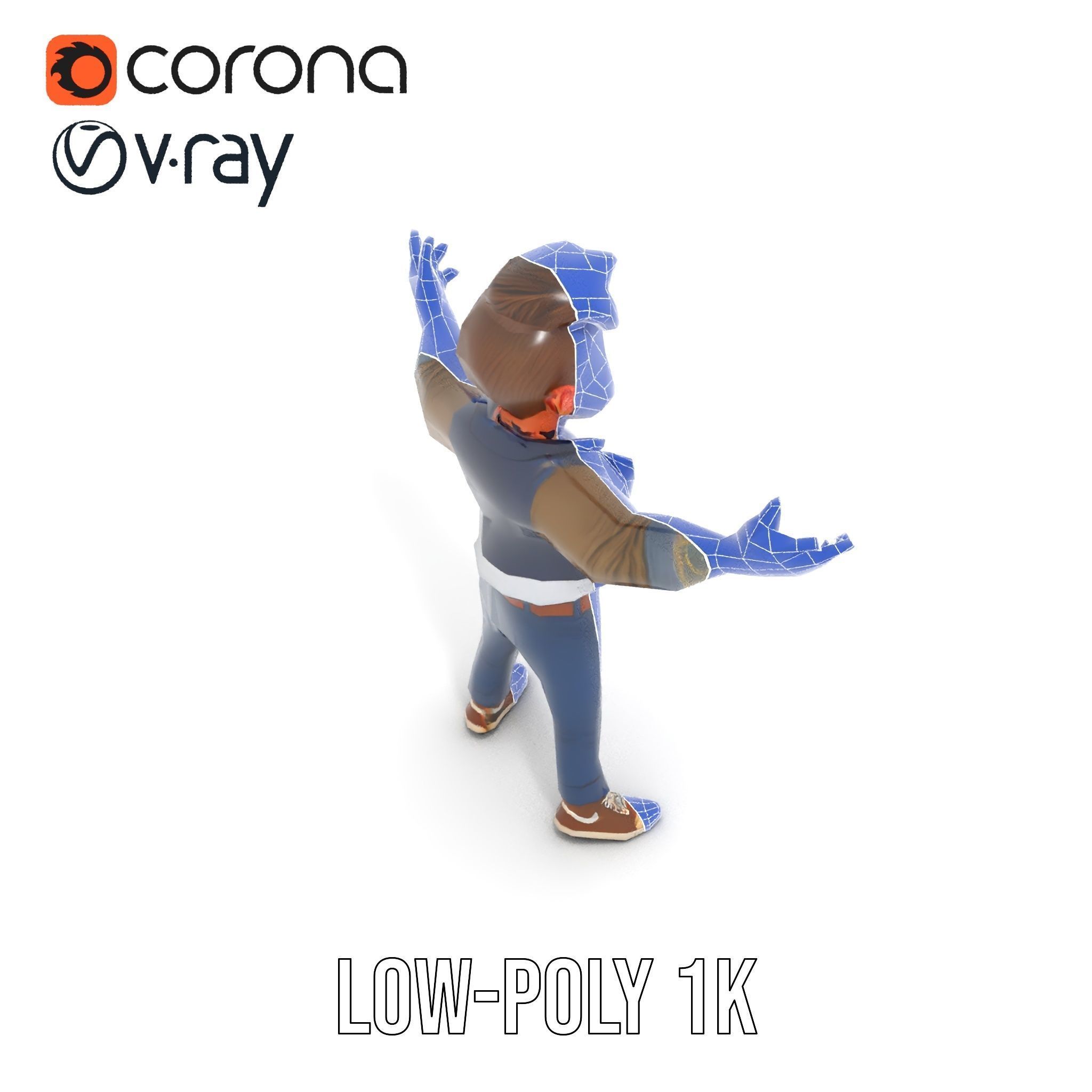 Casual Bearded Man Character  Rigged and Animated Low-poly 3D model_14