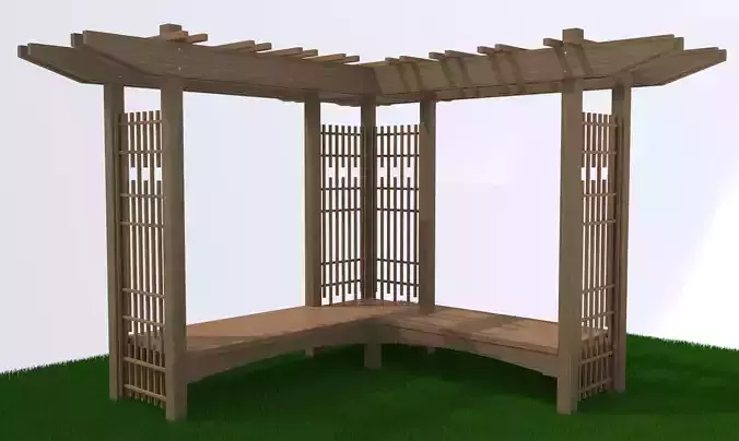 Pergola wooden gazebo with bench in middle 3D model